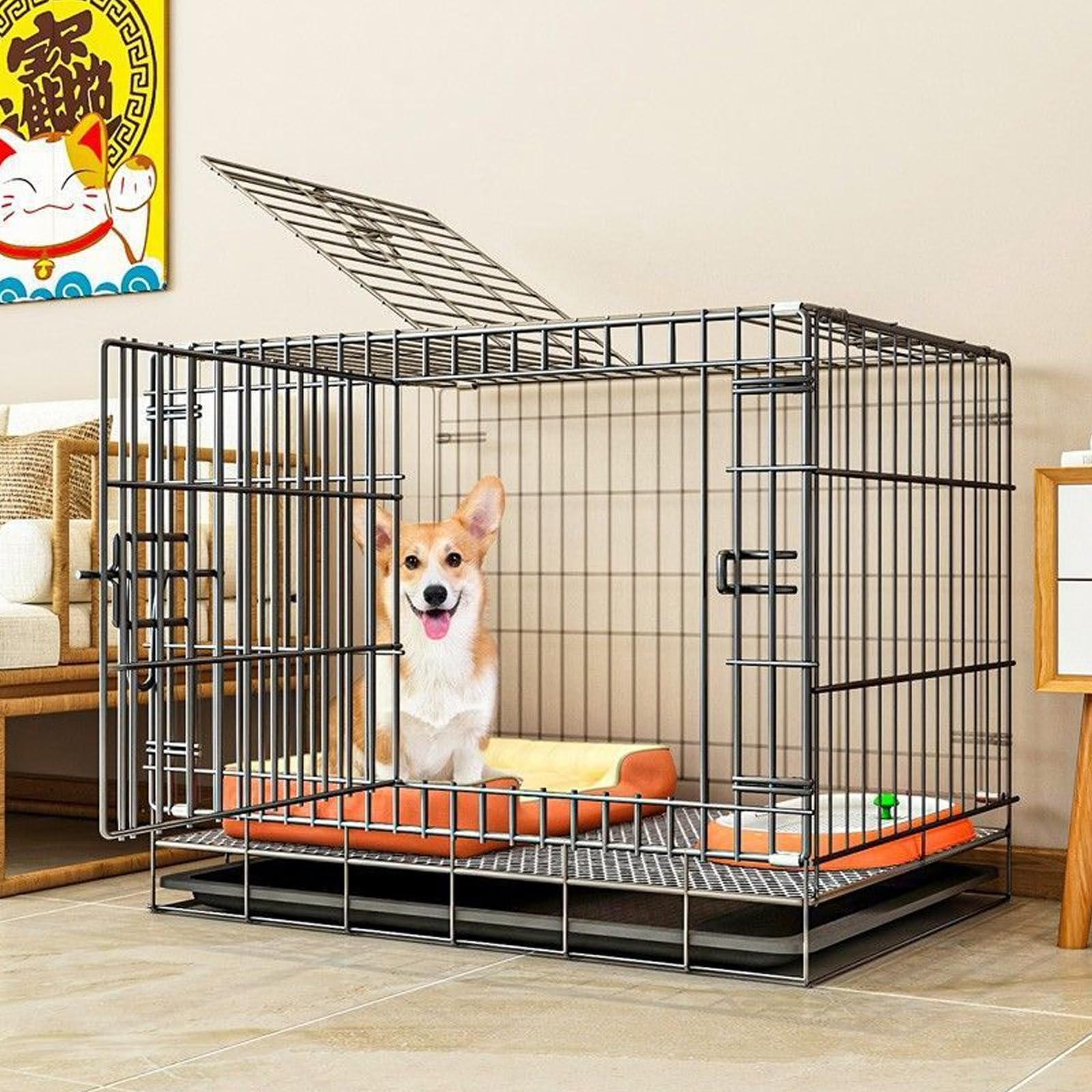 Klatka dla zwierząt, (Klatka dla zwierząt, (Składana metalowa klatka dla psa, Mała klatka dla psa 23,6" Kennel dla psa z klatką z podwójnymi drzwiami do segregacji zwierząt, Klatka dla zwier