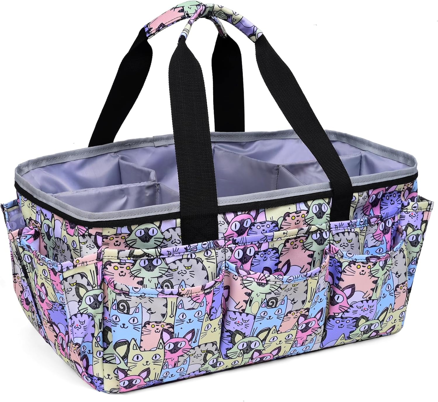 Multi-Functional Tote Bag Craft Bag Desktop File Folder Carrying Bag With Pockets For Art,Craft,Sewing, Travel, Daily Use,Office (cat)