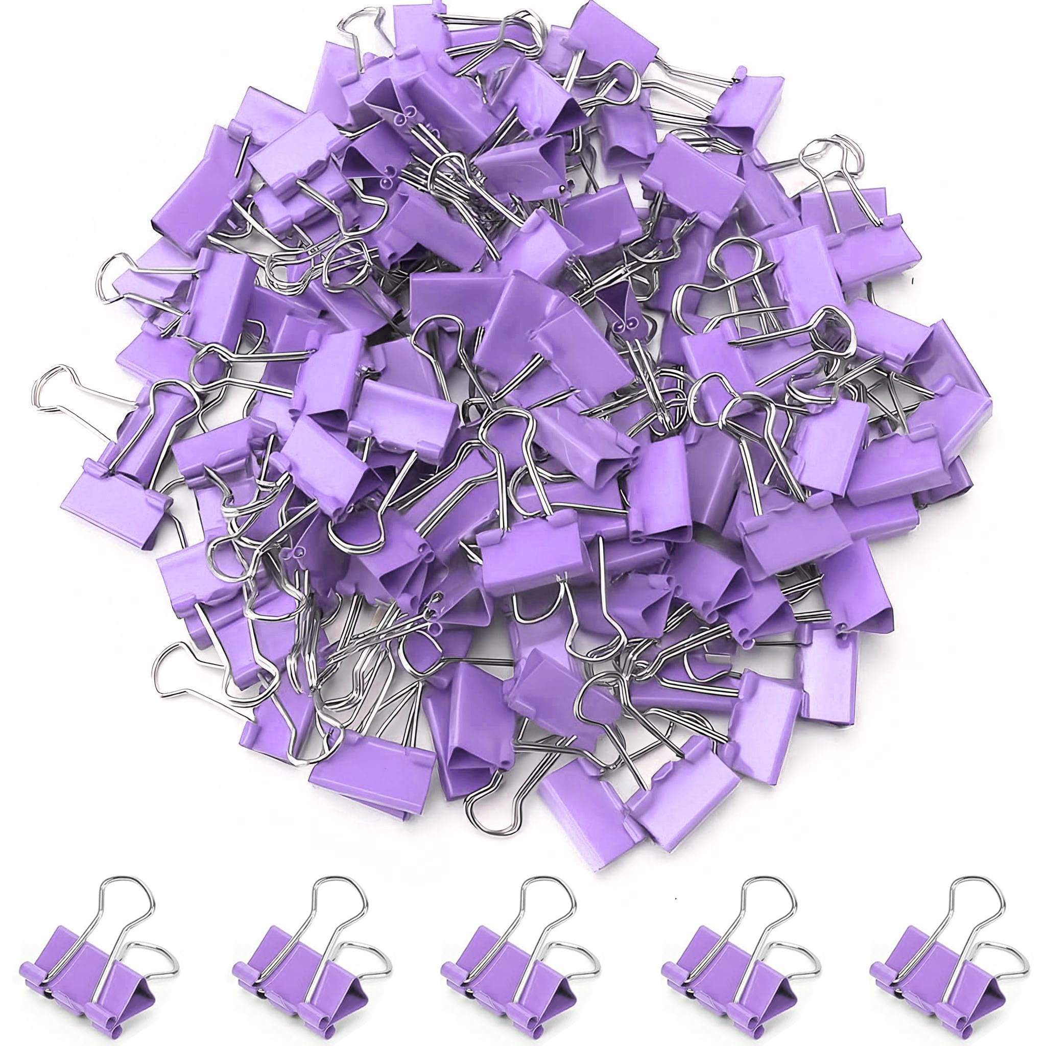 100 Pack Mini Purple Binder Clips 5/8 Inch (15 mm), Colored Little Paper Clamps, Small Tiny Micro Size Paper Clips for Office Home School Business 0.6"