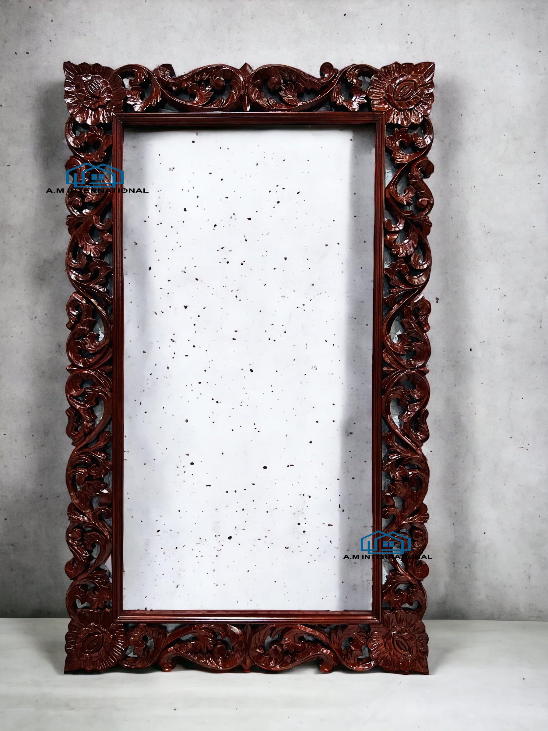 Wooden Carved Wall Mirror Frame | Wooden Jharokha | Wall Hanging Mirror | Solid Wood, AntiqueFinish | with Out Mirror | Size 5 * 3 ft (Antique Gold) (Walnut, 5 * 3 FT)-image-34