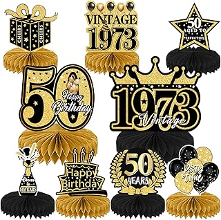 9 Pcs 50th Birthday Decorations for Men Women, Honeycomb Centerpieces for Table Black and Gold Birthday Decorations, Happy Birthday Decorations, Honeycomb Table Topper for Birthday Party Decorations