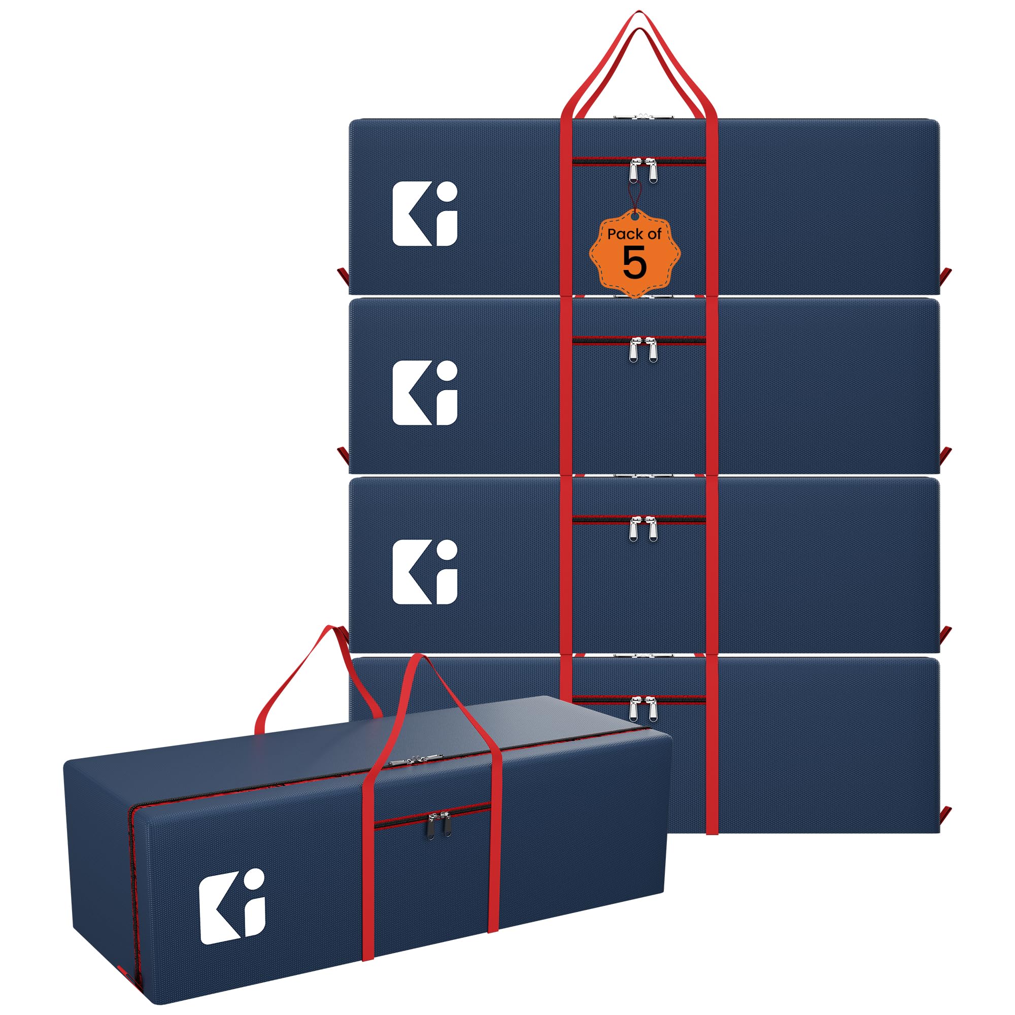 Heart Home Pack of 5 Durable (2 Compartments) Storage Bags For Clothes Large With Zip | Packers & Movers Under Bed Storage Organizer Box for Clothes, Blanket & Toys | Red & Blue-image-7