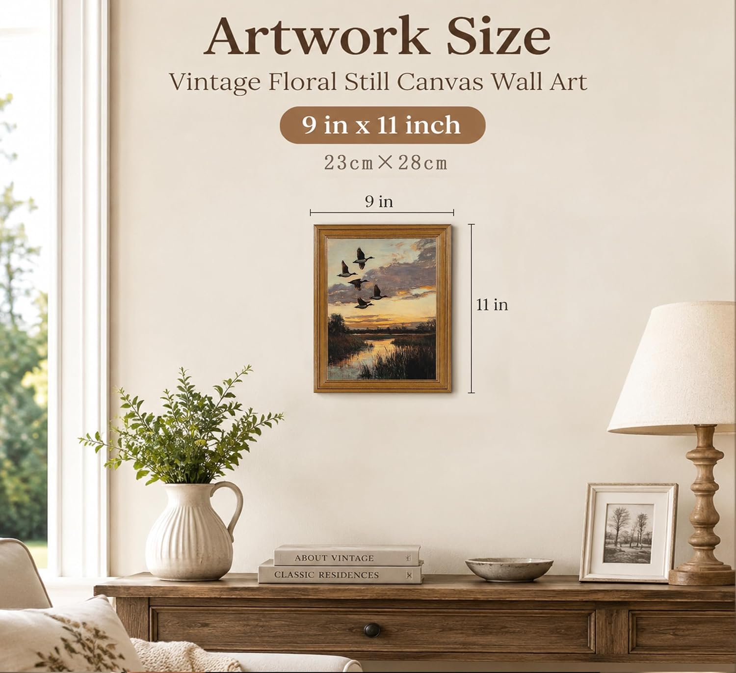 Gold Framed Vintage Flying Duck Canvas Wall Art, Rustic Marsh Country Decor image 2