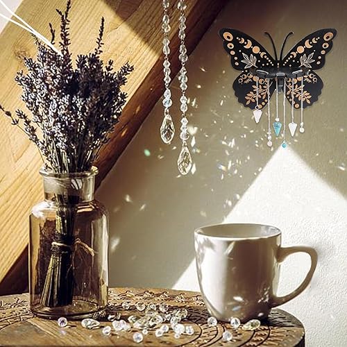 Miniatura 5 de CREATCABIN Estante flotante de cristal de madera, estantes de exhibición de cristal de mariposa pagana con 3 cadenas de péndulo para colgar aceite