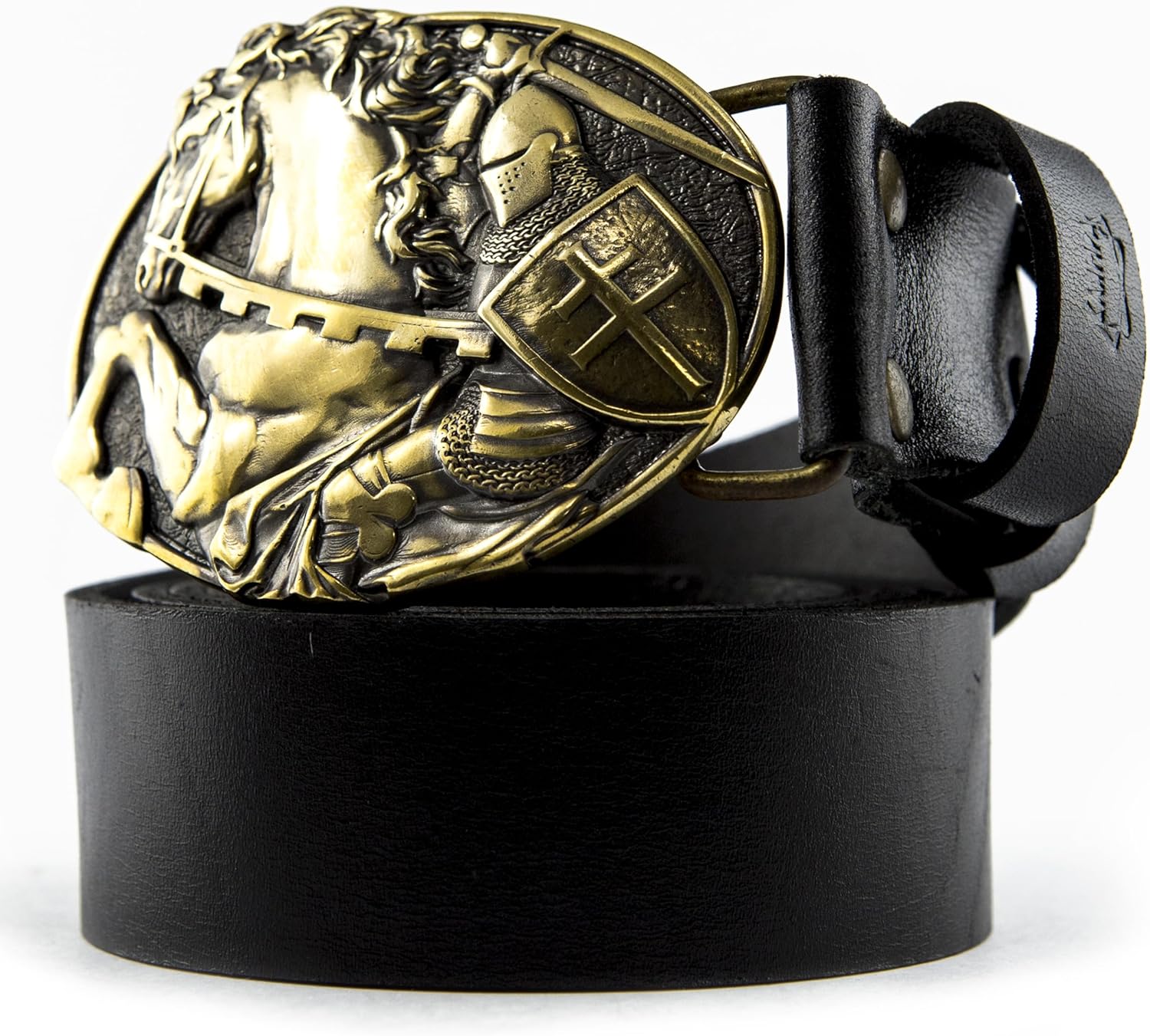 Belt buckle Fighting Knight, Medieval military solid brass belt buckle with an attacking knight for belt