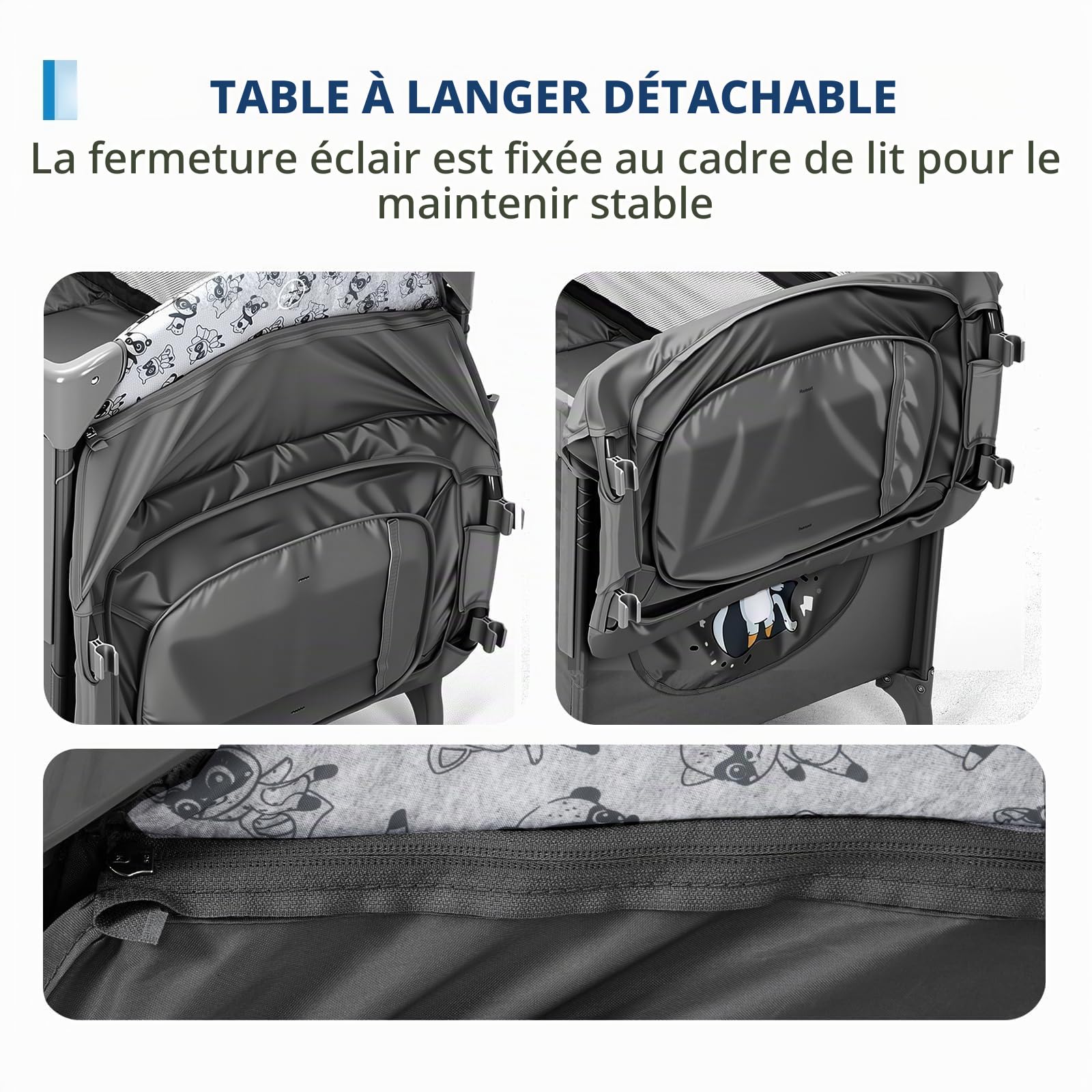 5 en 1 Lit Bébé Pliable,Réglables en Hauteur, Aucune Installation Nécessaire,Jouets,Table à Langer, Super Forte Charge Porteuse, Facile à Voyager, Moustiquaire, De La Naissance à La Petite Enfance