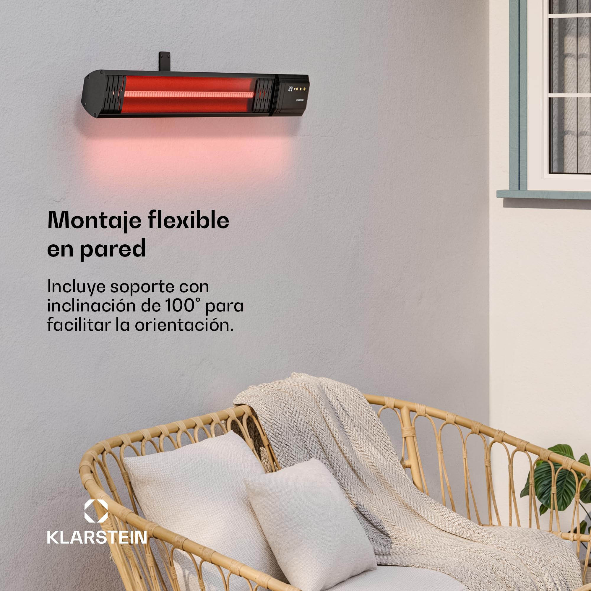 Klarstein Calefactor Infrarrojo 2000W – Montaje en Pared, Exterior IP65, 9 Niveles, WiFi/App, Temporizador, Silencioso, Aluminio, Calienta 15 m², Estufa Infrarroja Exterior