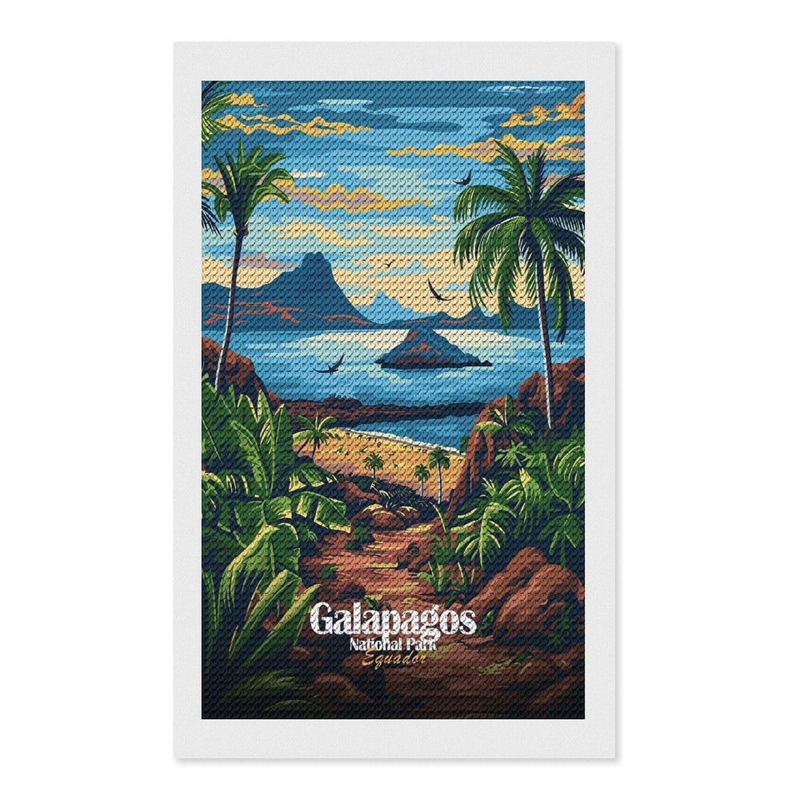 Junmoney Galapagos National Park Ecuador Illustration Diamond Painting Kit 12"x20", Easy Handmade Project, Easy to Enjoy, Aesthetic Room Decor, Christmas Gift