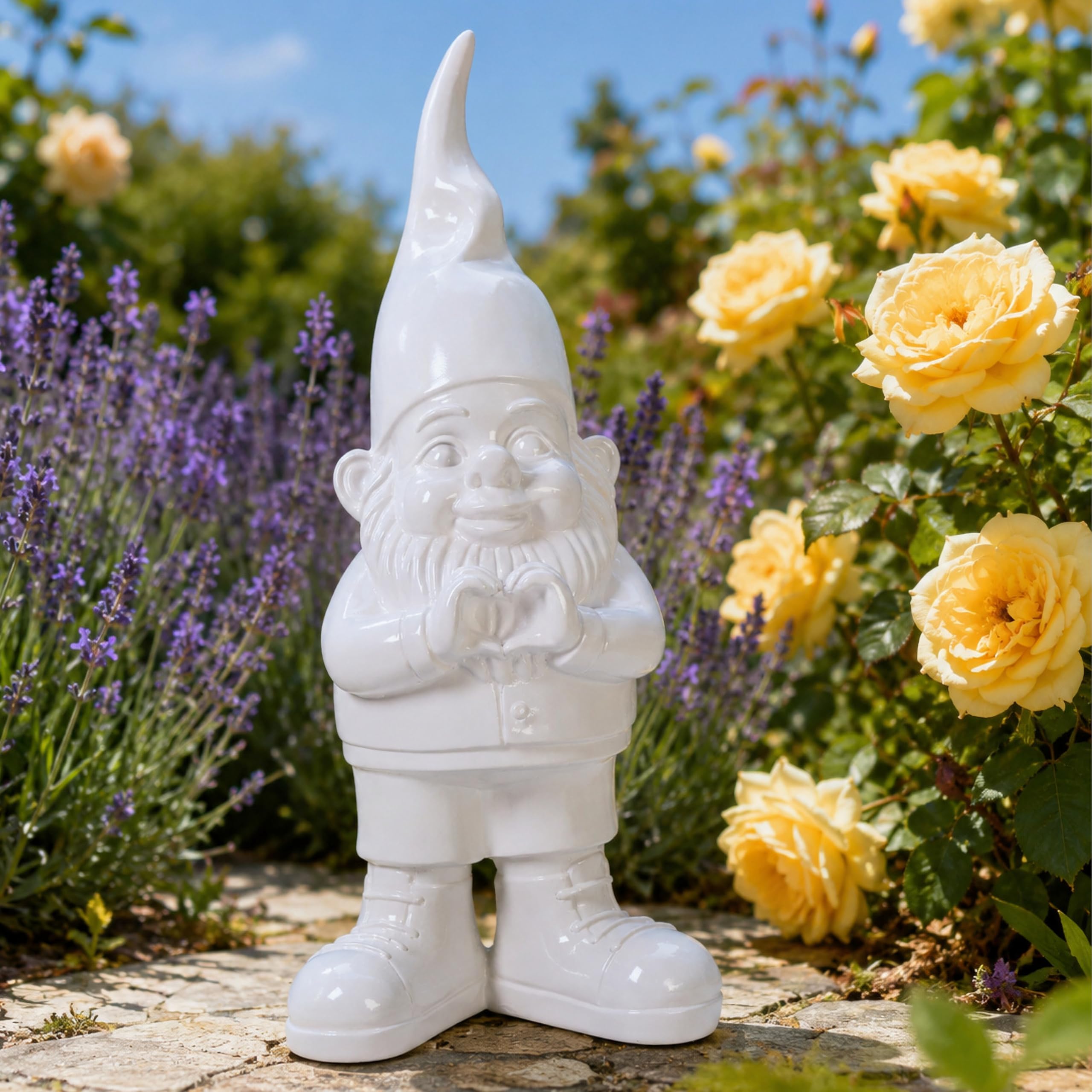 Pommerntraum® | Gartenfigur Gartenzwerg Zwerg Herzhände Herz Dekofigur Gnom | Liebesgeschenk Dankesgeschenk Terrassendeko Balkondeko Campingdeko Wichtel Balkonfigur Troll Deko Sammlerfigur Statue TRISTAN