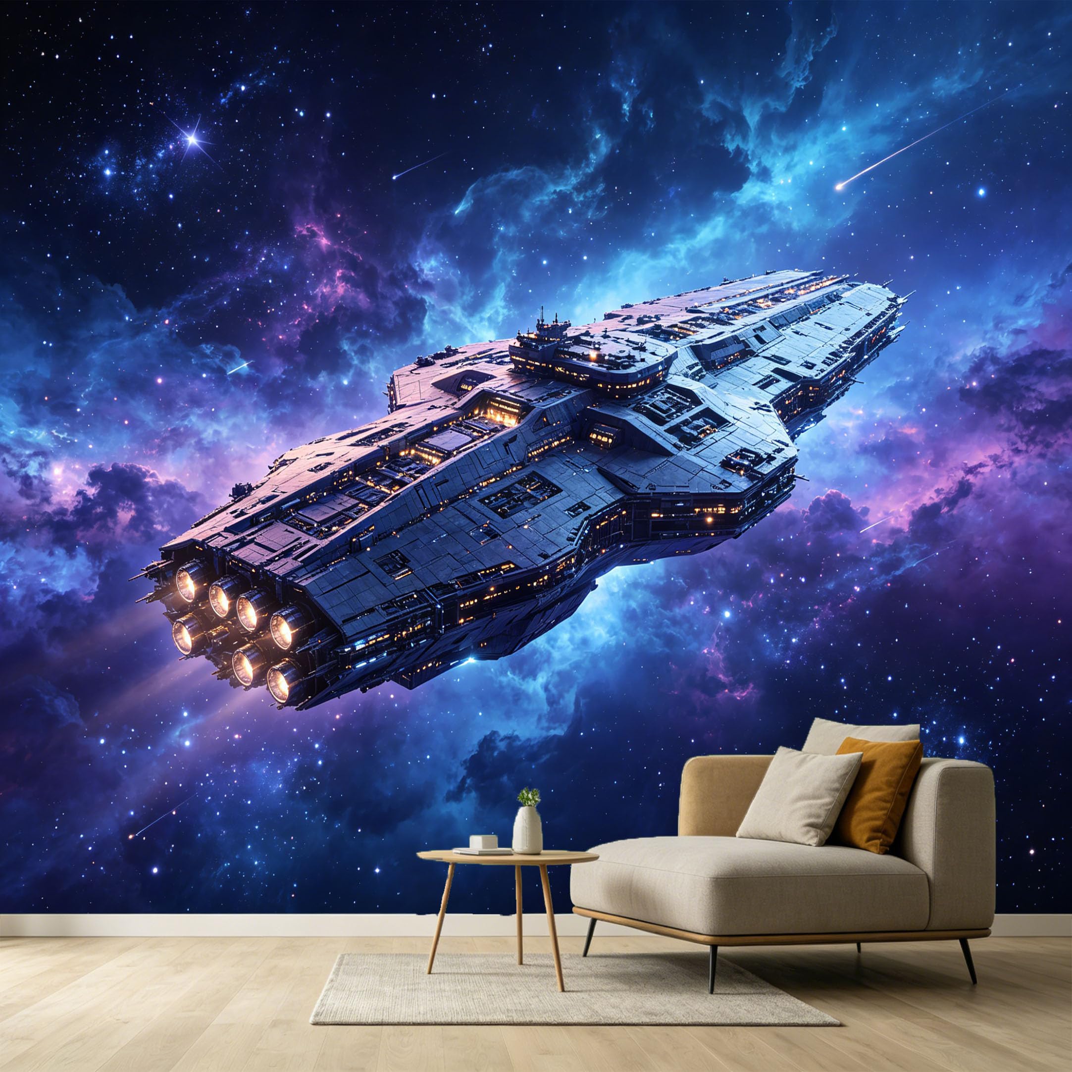 Custom Size Wall Murals Modern SciFi Spacecraft Cosmic Nebula 3D SelfAdhesive Wall Fabric Removable Large Wallpaper for Photo Living Room Interior Decor Wall Art