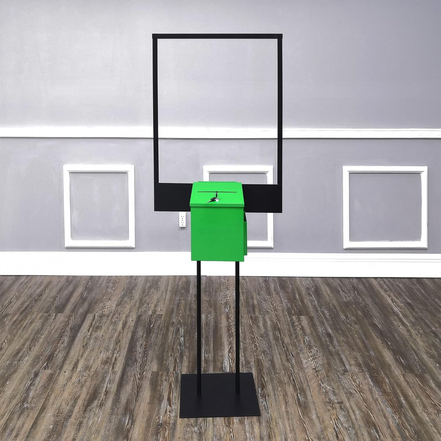 FixtureDisplays® Poster Stand with Metal Donation Box Suggestion Box Charity Box Fundraising Box Tithes & Offering Box 8.6" W x 9.4" H x 8" D, Display 22x28 Posters 11063+10918-GREEN-NPF : Office Products