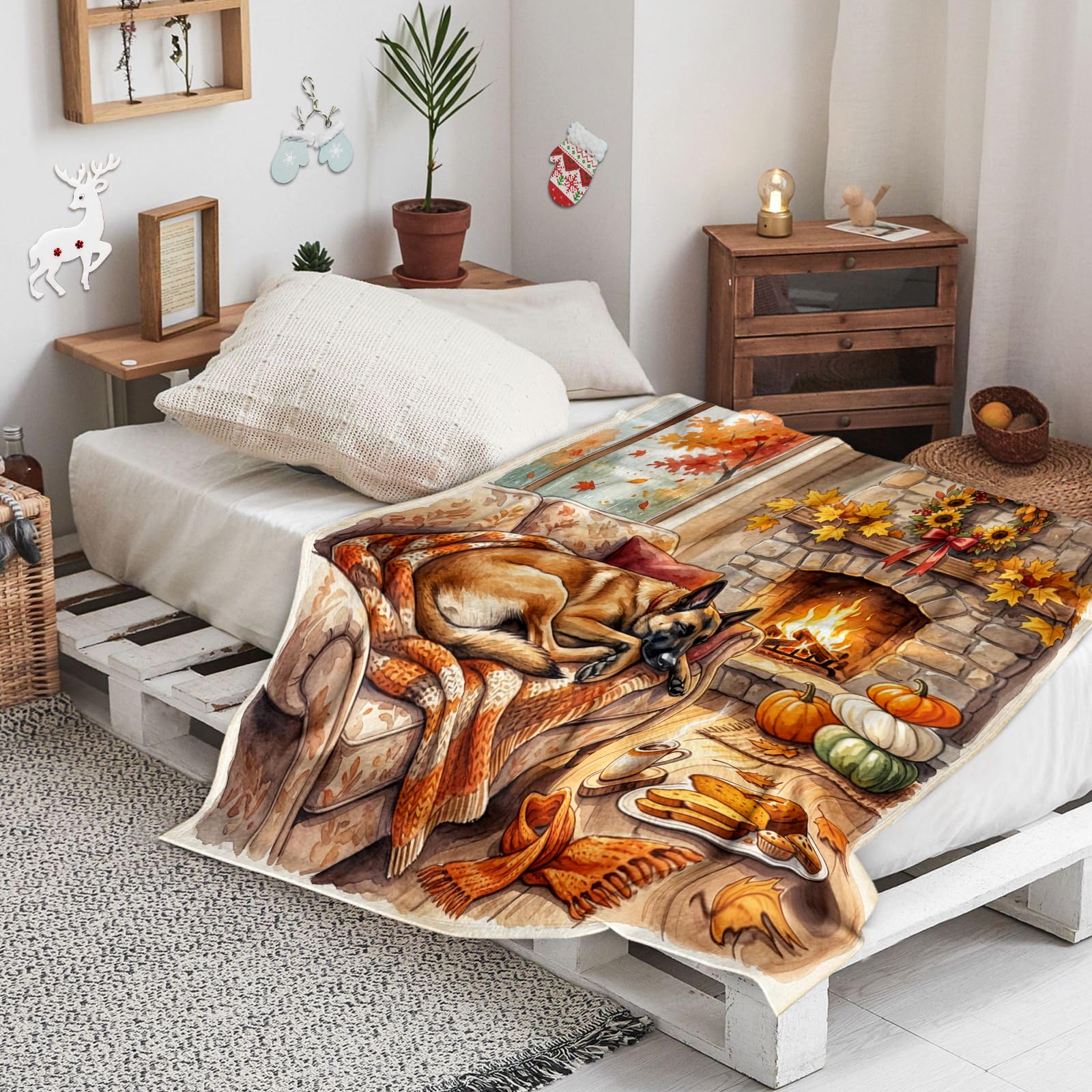 Couverture d'automne pour chien malinois belge, 127 x 152,4 cm, couverture douce et confortable pour canapé, salon, plage, voyage, décoration d'intérieur de style rustique