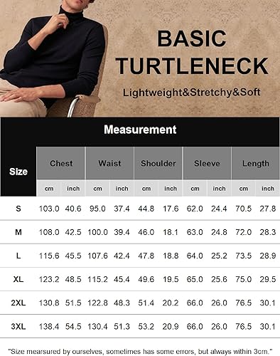 Miniatura 6 de Ekouaer Camisas de cuello alto falso para hombre, manga larga, básica, cuello de tortuga, suéter térmico ligero