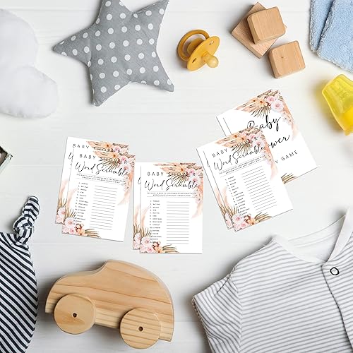 Miniatura 5 de 30 juegos florales bohemios para baby shower con 1 tarjeta de respuesta (5 x 7 pulgadas) – Juego de palabras – Juegos de fiesta de revelación de