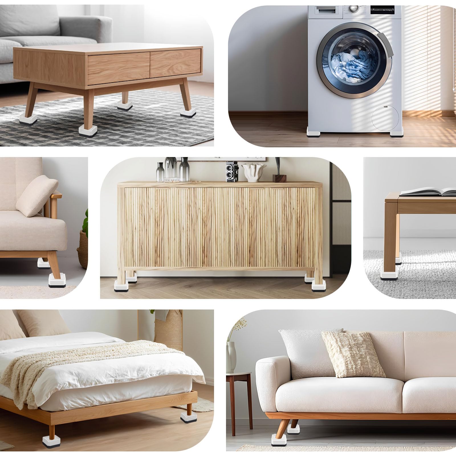 ANNKUT Elevadores de muebles de cama resistentes, bloques de soporte rectangulares ajustables para camas, escritorios, sofás, sillas, elevación de hasta 1.5 pulgadas, soporta hasta 4000 libras (blanco
