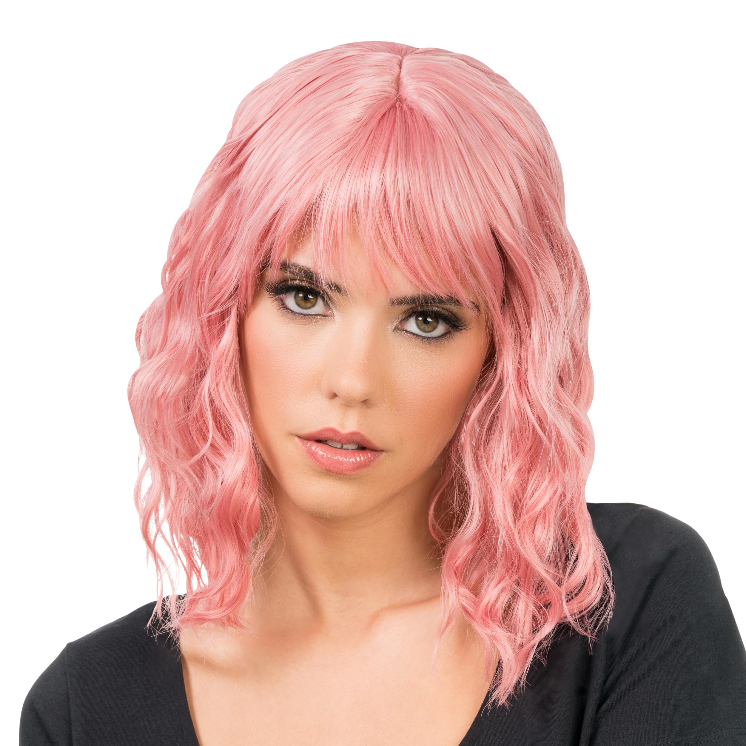 Chaks - Women's Short Curly Hair Wig 35 cm Bob Wavy with Fringe Made of Polyester, Festival, Carnival, Cosplay