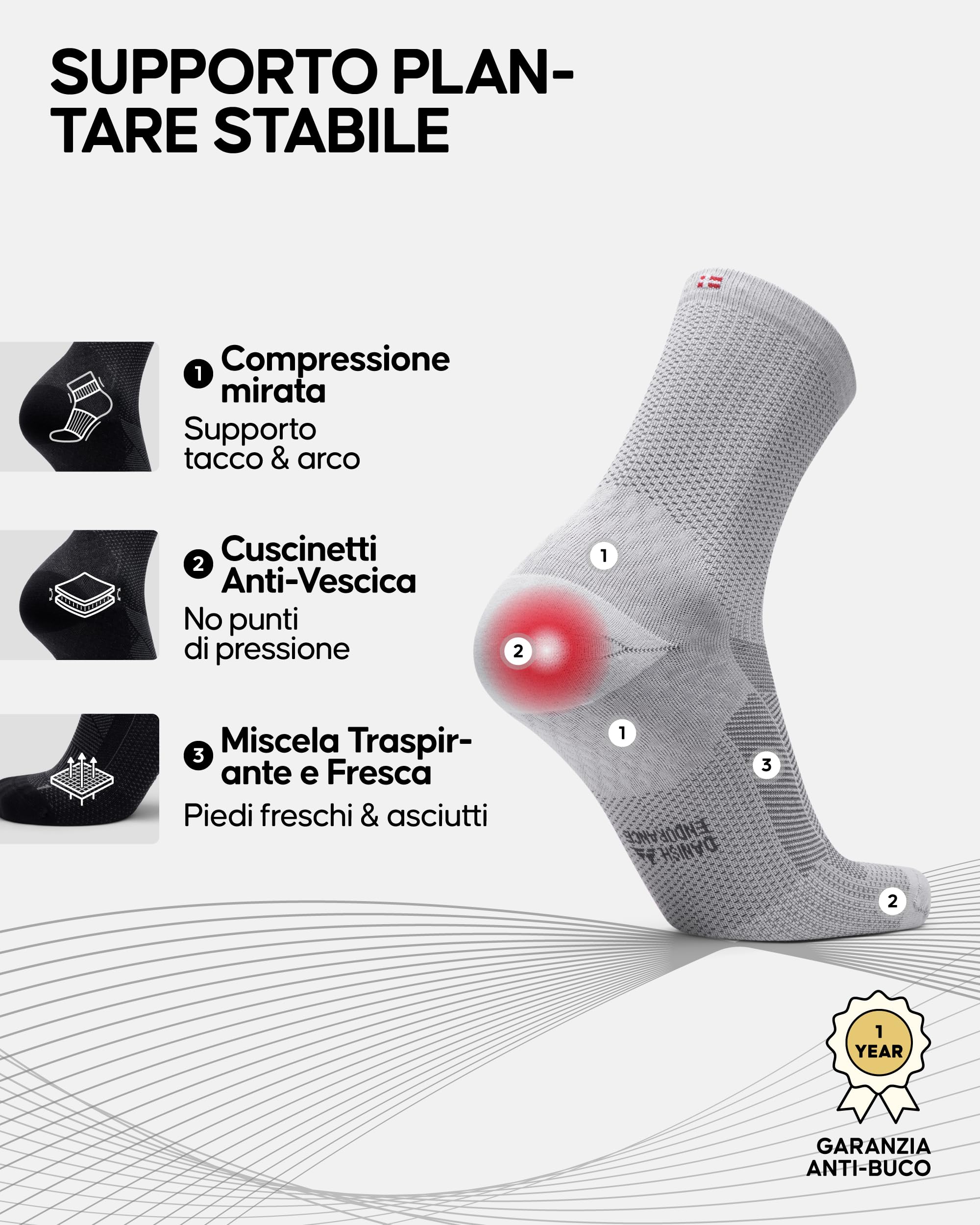 DANISH ENDURANCE Calzini Compressione per Fascite Plantare, Uomo Donna, Fasce Anti-Vesciche per Dolori Caviglia, Calzini Ortopedici per Neuropatia, 2 Paia