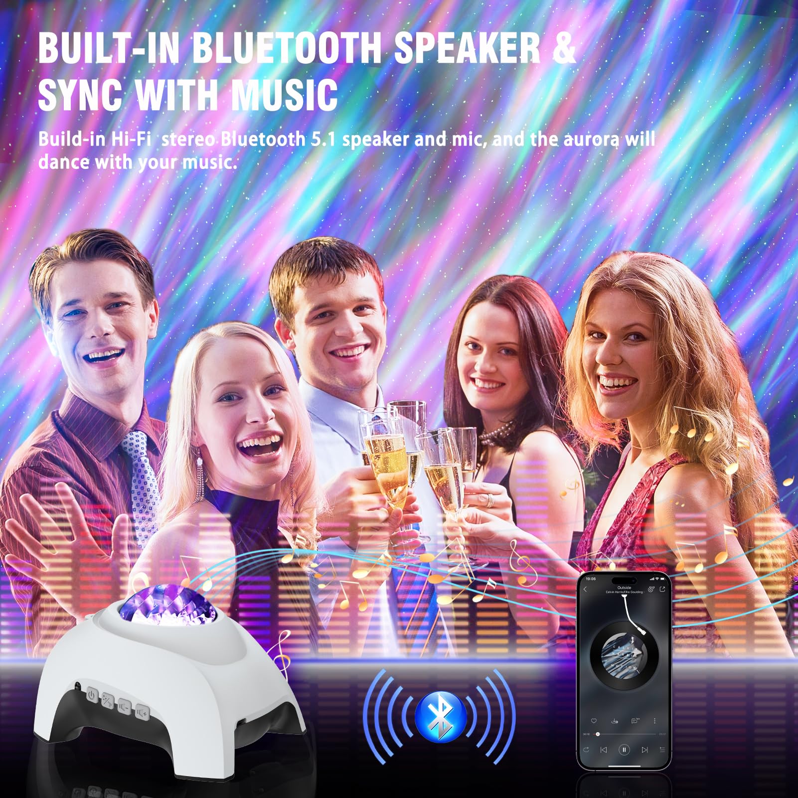 Projektor gwiazd, galaktyka, zorza polarna, projektor zorzy polarnej do sypialni, z głośnikiem Bluetooth i białym szumem, gwiaździsta lampka nocna dla dzieci i dorosłych