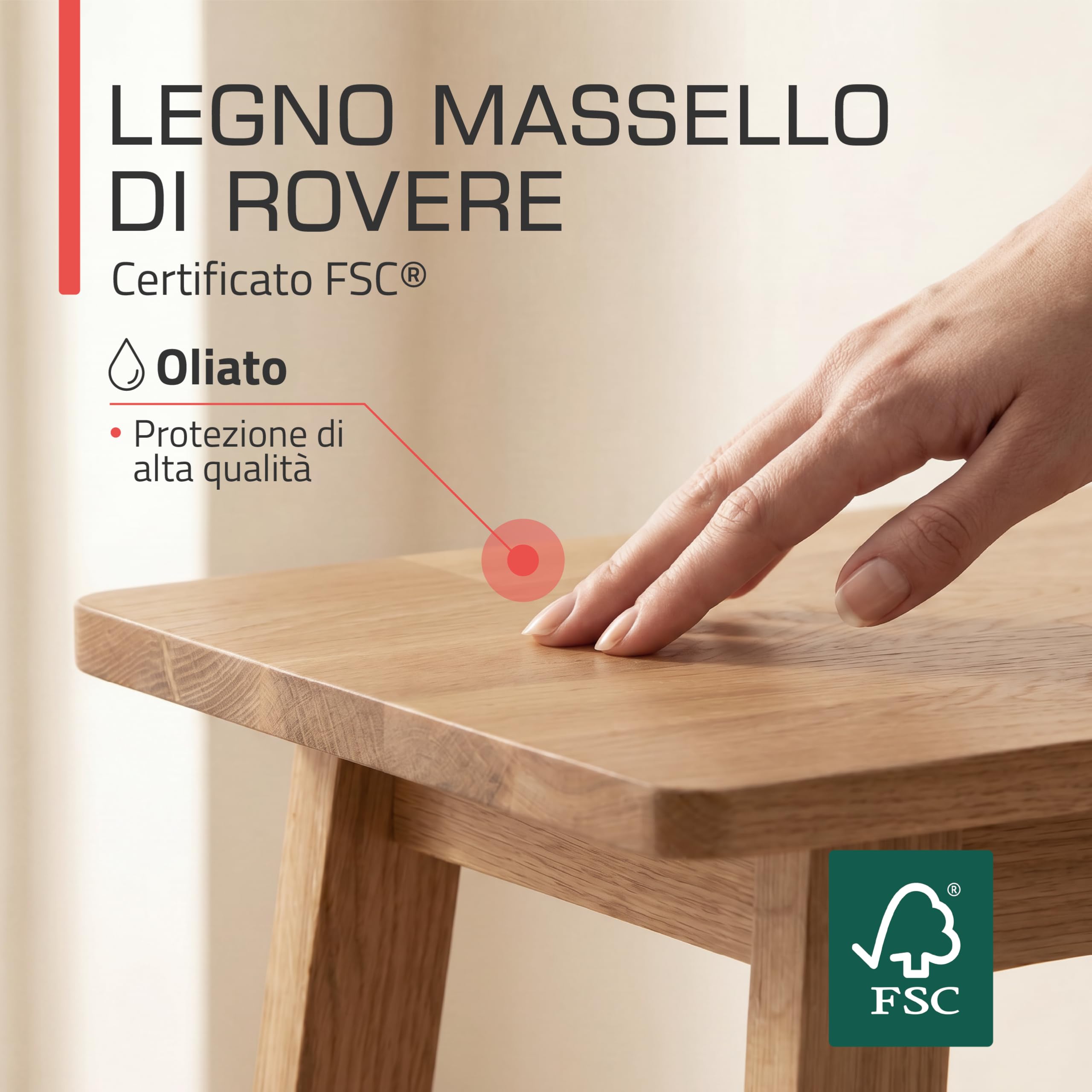 bomoe Panca Legno Rovere Massello FSC® Moderna Stabile fino a 250 kg Cucina | 100x29x45cm per Ingresso Sala da Pranzo Bagno oliato corridoio Bamberg
