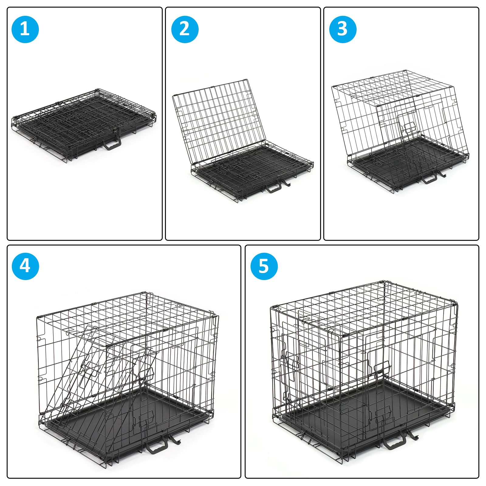 Bonnlo Cage de Chien Pliable avec 2 Portes Verrouillables et Plateau Amovible, Cage Chien en Métal, Cage de Transport pour Chien, Noir, 60 x 43 x 50 cm