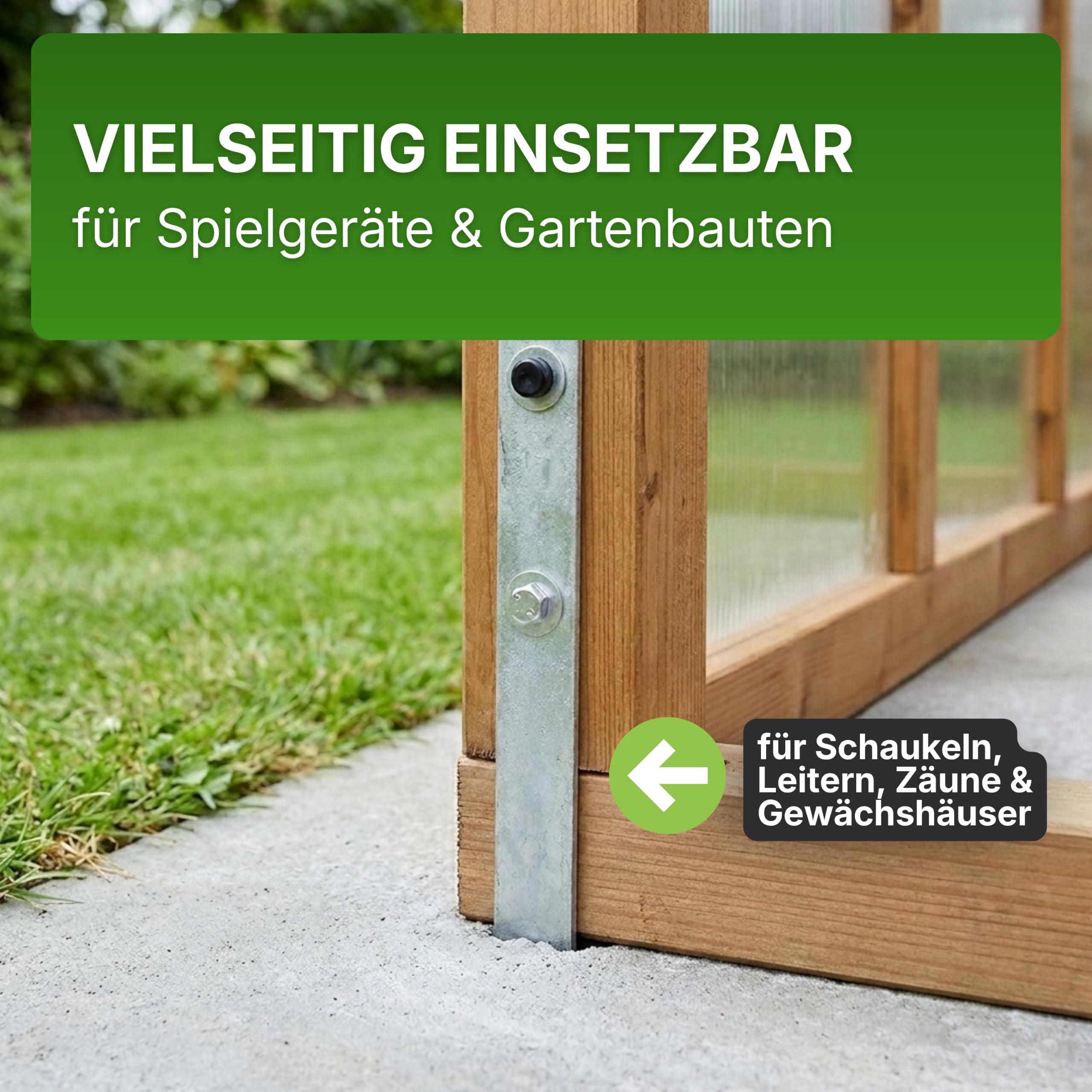 Gartenwelt Riegelsberger Bodenanker zum Einbetonieren 40 cm – 10 Stück Erdanker aus feuerverzinktem Stahl inkl. Schrauben, für Schaukel & Spielturm