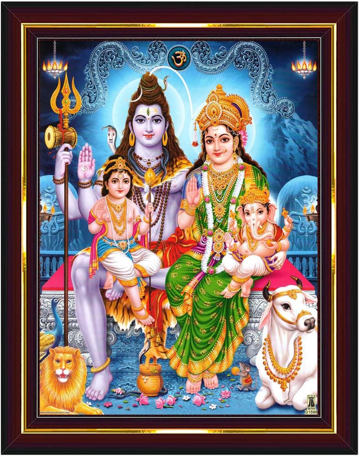 Pavan Photo Laminations Shiv Parivar Family Siva Parvati Lord Shiva Wall Painting Framed Home Decor (Wood,Matte,Brown,Small Size,6 x 8 Inch) B1146S