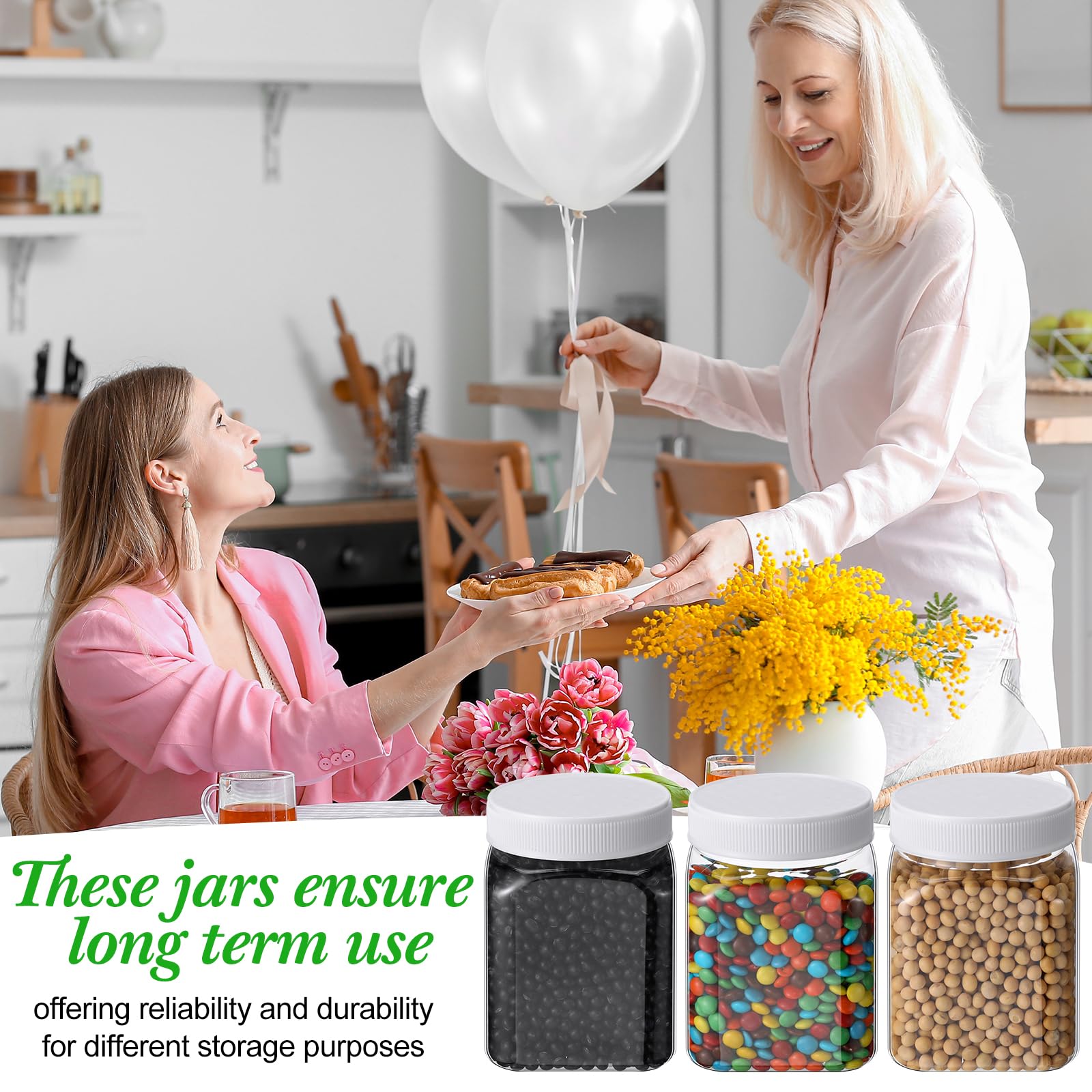 Nosiny 12 Pcs 24 oz Plastic Jars with Lids Airtight Food Containers Large Plastic Jars with Screw on Lids Refillable Kitchen Storage Containers for Dry Food, Coffee, Candy for Kitchen(White)