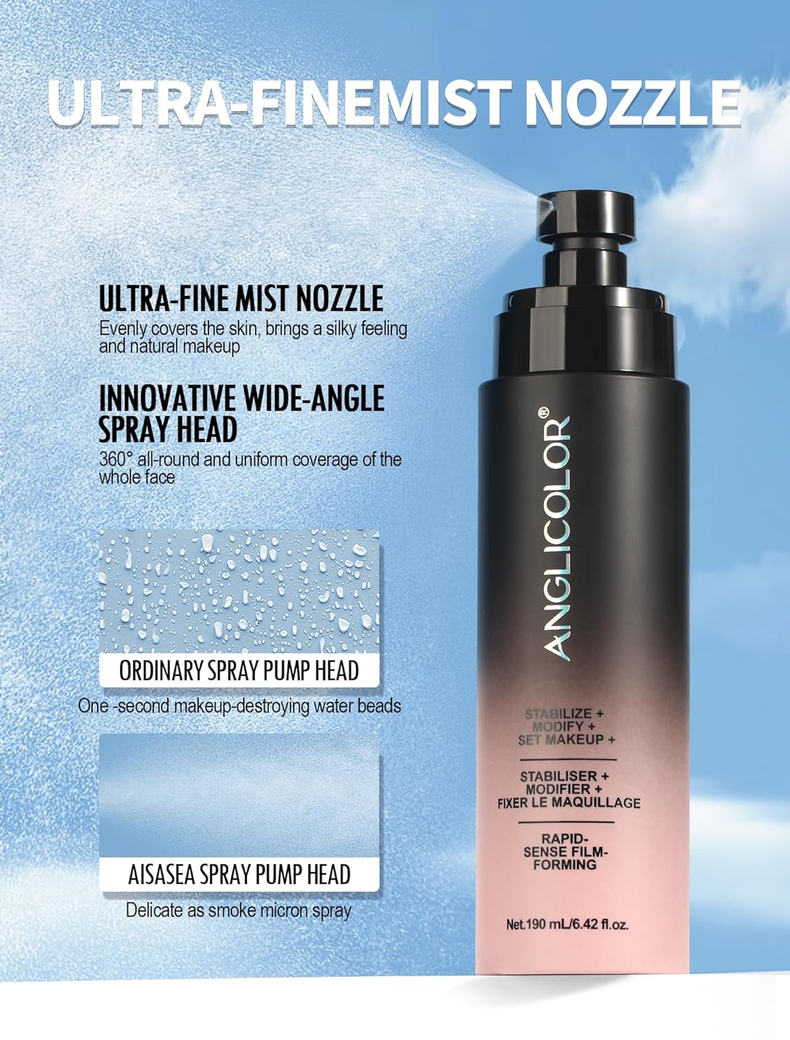 Anglicolor Matte Setting Spray for Makeup, Finishing Spray Long Lasting Face Mist, Oil Control Lightweight Hydrating Semi Matte Finish, Ultra Fine Face Mist 16HR Wear, 6.42 Fl. Oz Large Size - Image 2