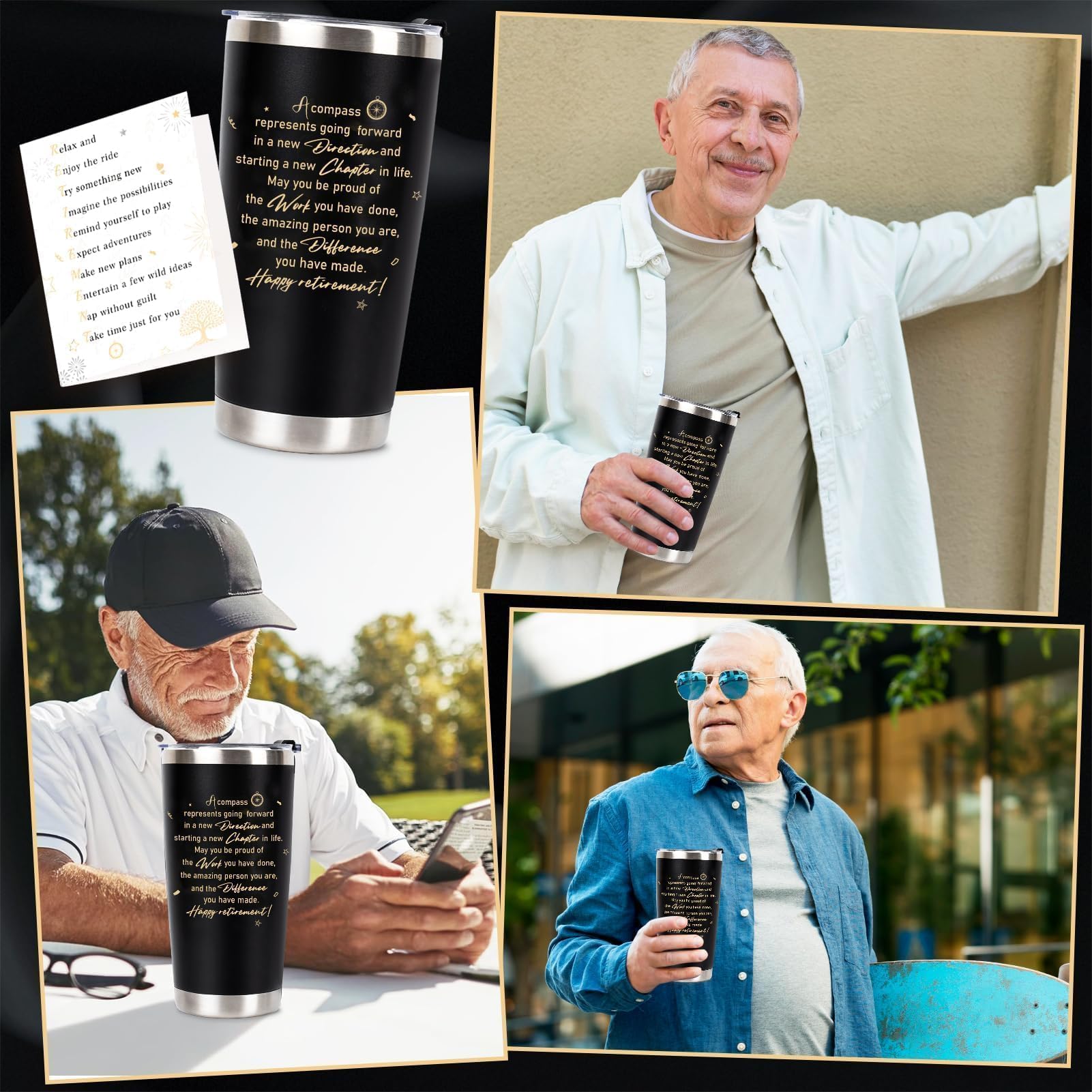 Retirement Gifts for Men 2026, 20 Oz Retired Tumbler Cup with Lid & Straw, Best Retirement Gift Set Stainless Steel Cup with Keychain & Card for Men Him Husband Teachers Boss Doctors Coworkers, Black