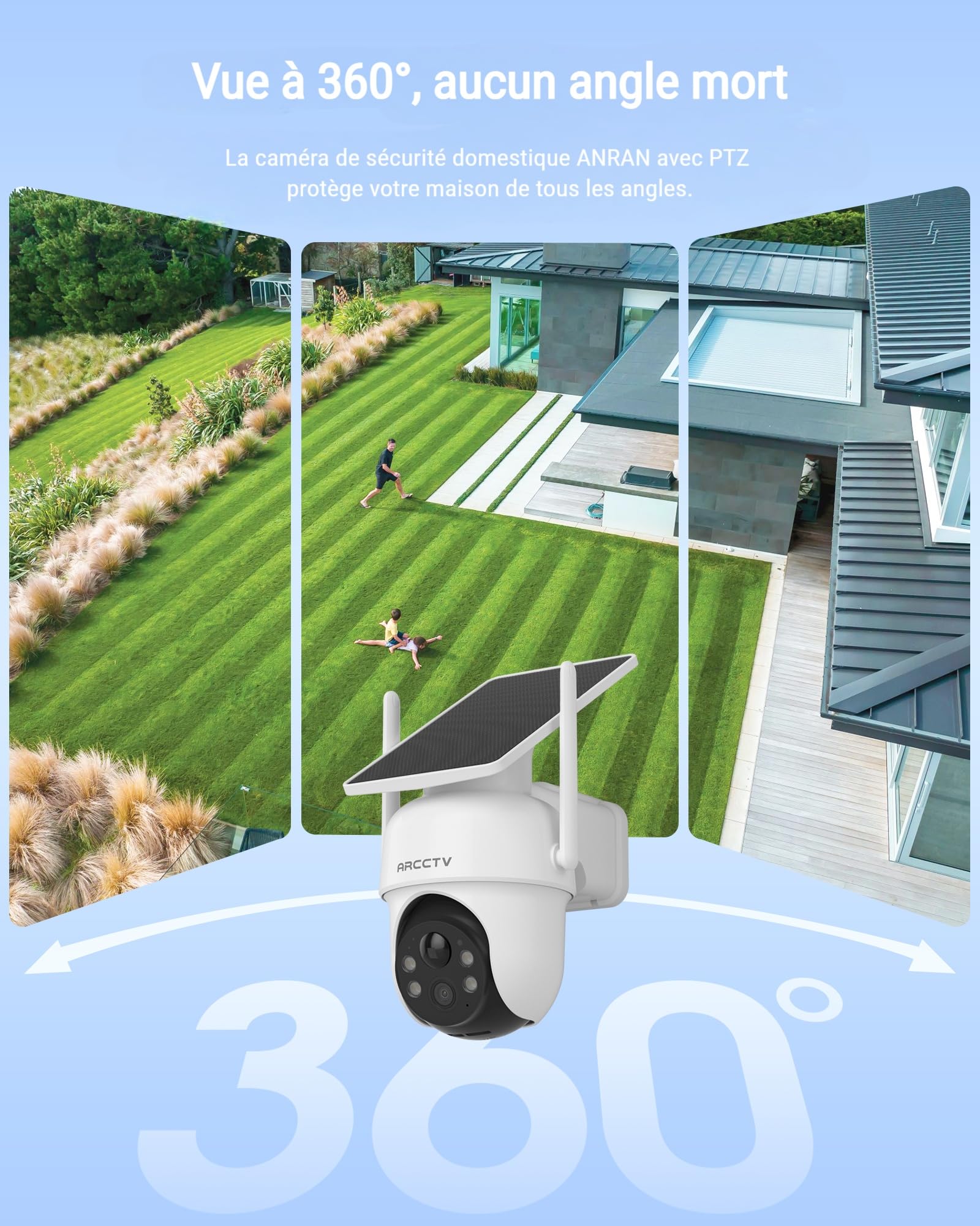 ARCCTV【4MP+360°】Kit Caméra Surveillance WiFi Extérieur, 6CH WiFi-NVR Camera