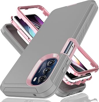 YmhxcY Moto G 5G 2022 Case - 3-in-1 Heavy Duty Rubber Protection Cover,Military Grade Shockproof Secure Layered Moto G 5G 2022 Phone Case-Grey/Pink