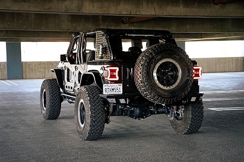 Miniatura 8 de DV8 Offroad Guardabarros delgados para Jeep Wrangler JL 2018-2025 | Delantero y trasero | Construcción de acero | Juego completo de 4 | Luces de