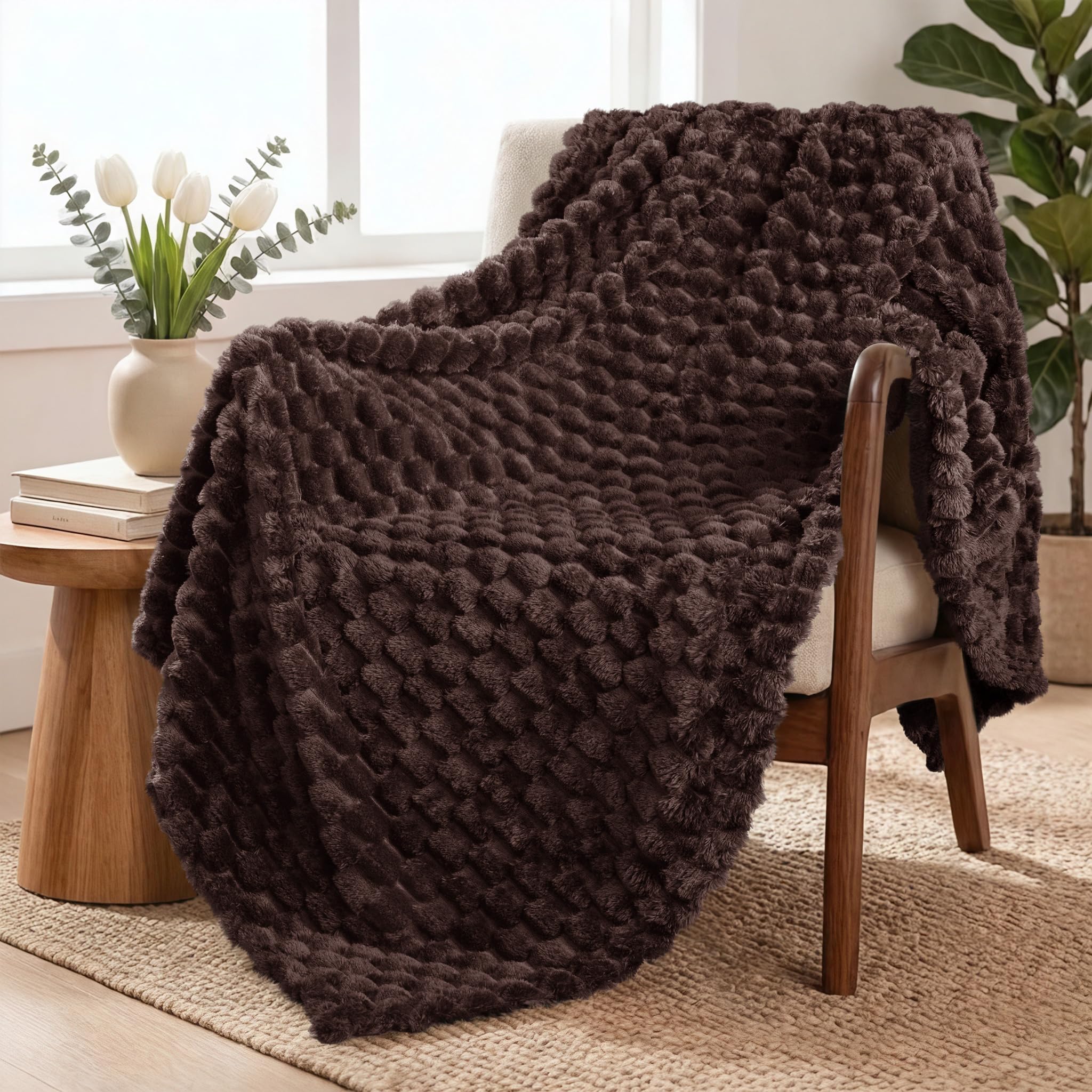 Exclusivo Mezcla Large 3D Fleece Throw Blanket for Couch, Coffee