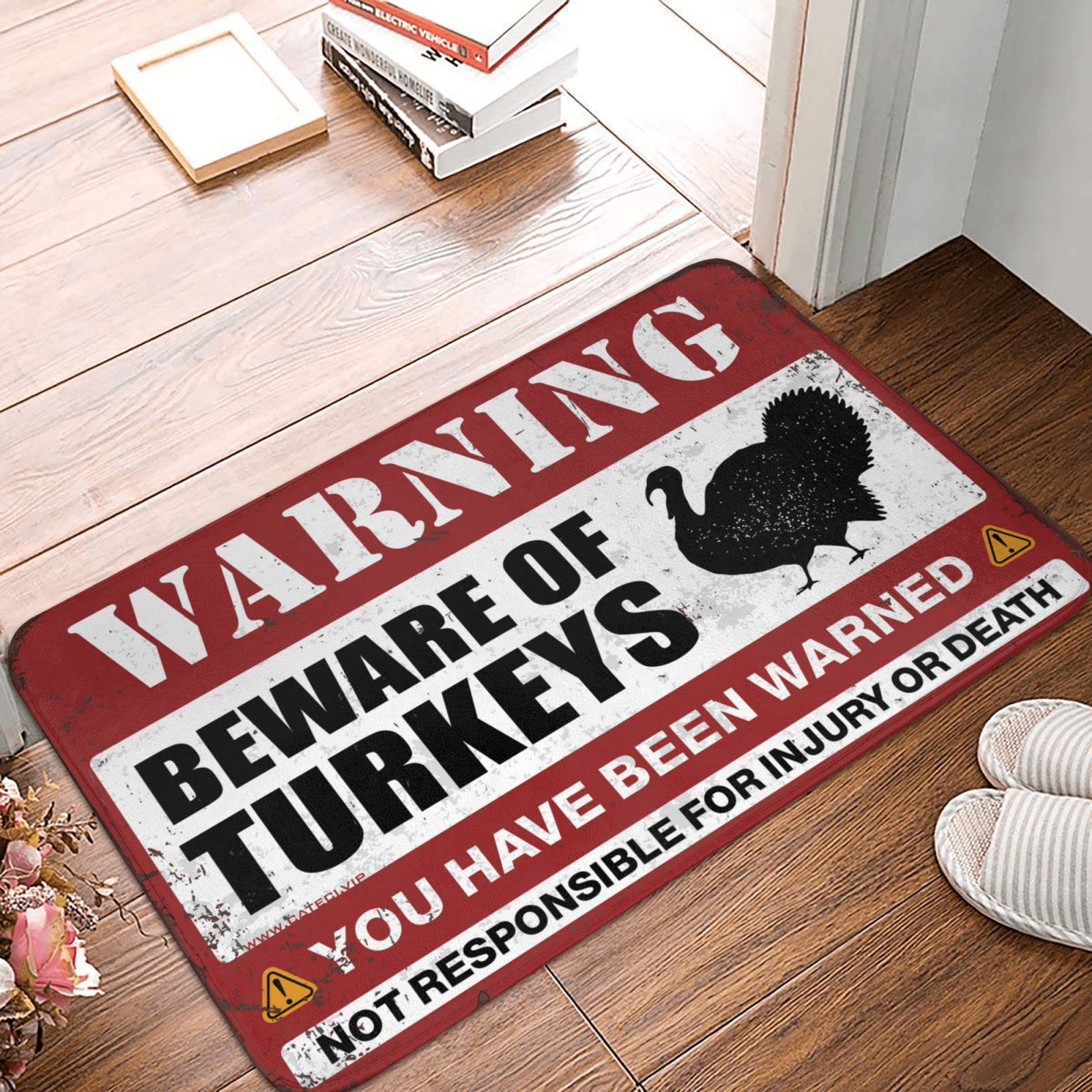 Tapis de salle de bain amusant Beware of Turkeys idée cadeau crémaillère