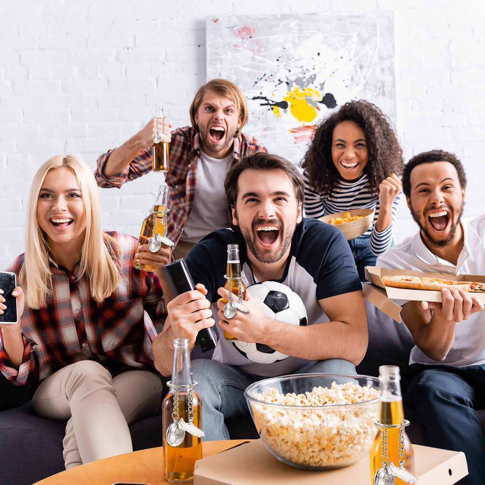 6 llaveros de pelota de fútbol, mini recuerdos de fiesta de fútbol para fanáticos, hombres y mujeres, regalo, plateado 6