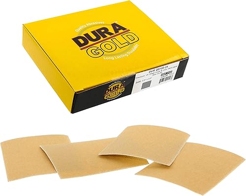 Miniatura 1 de Dura-Gold - Arenilla dorada 320 de alta calidad - Hojas de papel de lija de velcro 5.5 x 4.5 pulg - Para lijadoras de madera y automóviles - 25