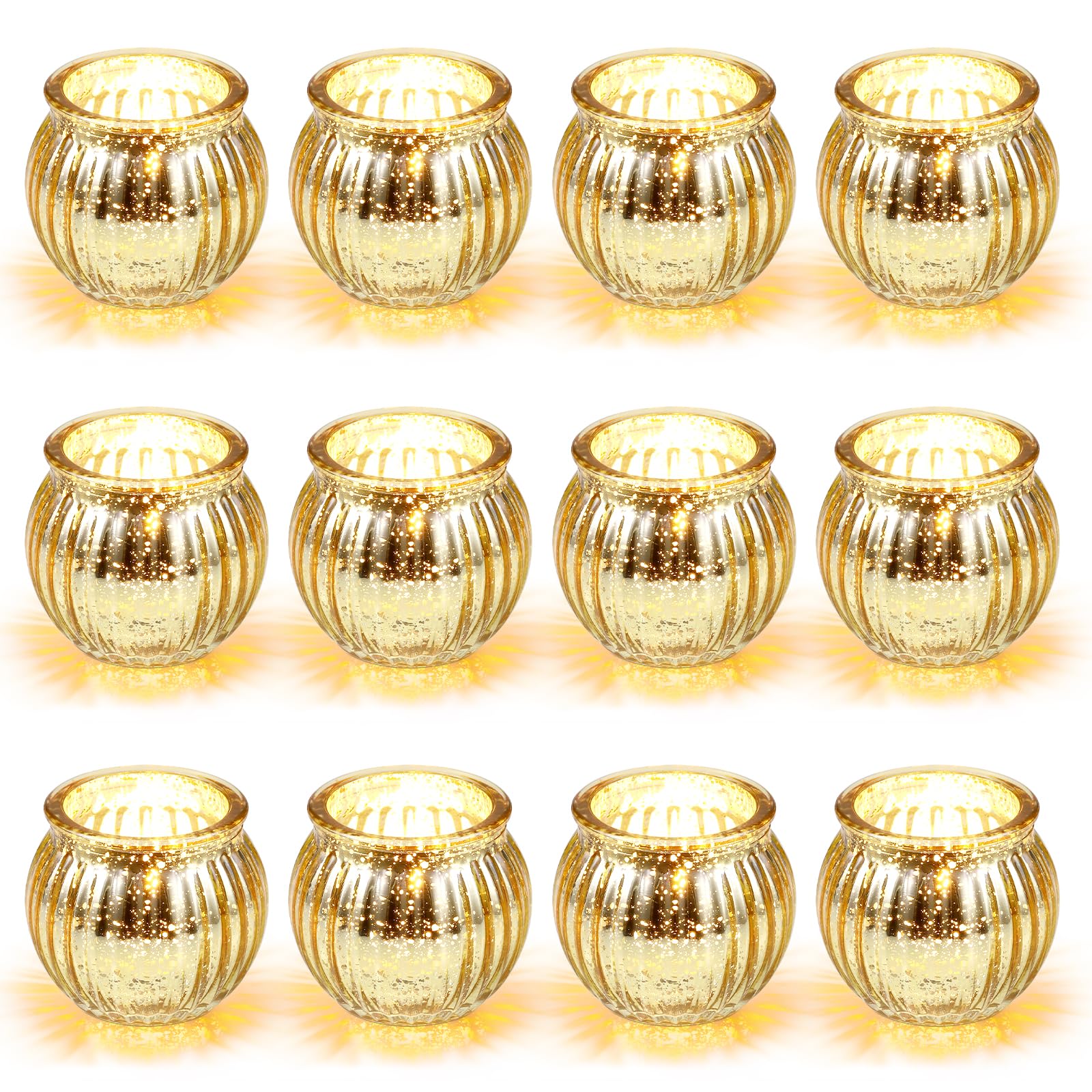 Hejo 12 Pezzi Portacandele Votivi per Candele Tea Light,Oro Vasetti Vetro Piccoli per Candele Tealight,Porta Candele per Centrotavola Matrimonio,Festa di Compleanno, Decorazione Domestica (6cm * 6cm)