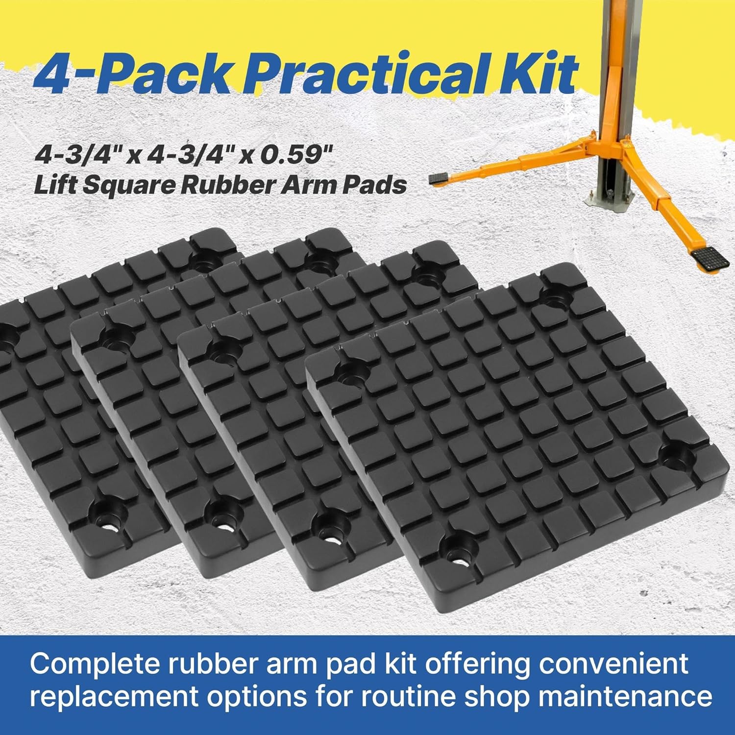 4-Pack Lift Square Rubber Arm Pads – 4-3/4” x 4-3/4”x 0.59” – 2 Post Lift Pads for Automobile Lifts, Jacks & Racks, Rubber Auto Lift Arm Spacer Pad Compatible with Globe, BendPak & Danmar