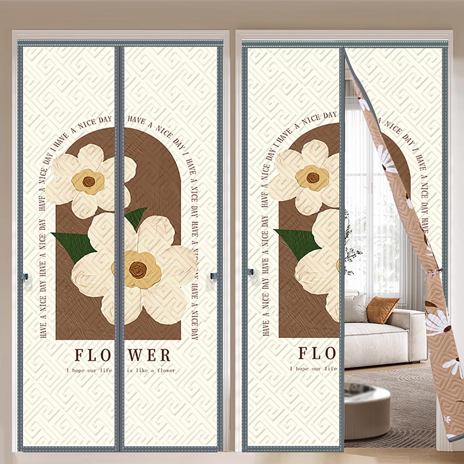 FLYIODFCXV Door curtain, Light-shielding and Heat-insulating, Windproof and Cold-resistant, with Hook, Suitable for Multiple Scenes(Flower,130 * 210cm/51.2 * 82.6in)