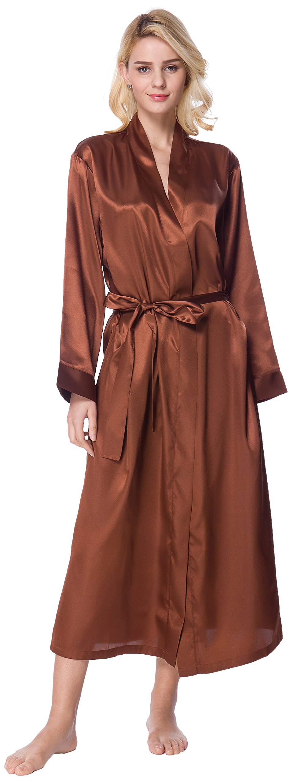 LavenderiWomen's Long Classic Satin Kimono Lounge Bathrobe Robe