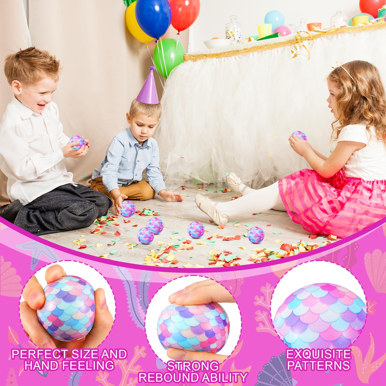 Soulchen Mermaid Party Favors Stress Balls, Sensory Fidget Toys Gifts for Kids Mermaid Birthday Party Favors Supplies, Goodie Bag Stuffers