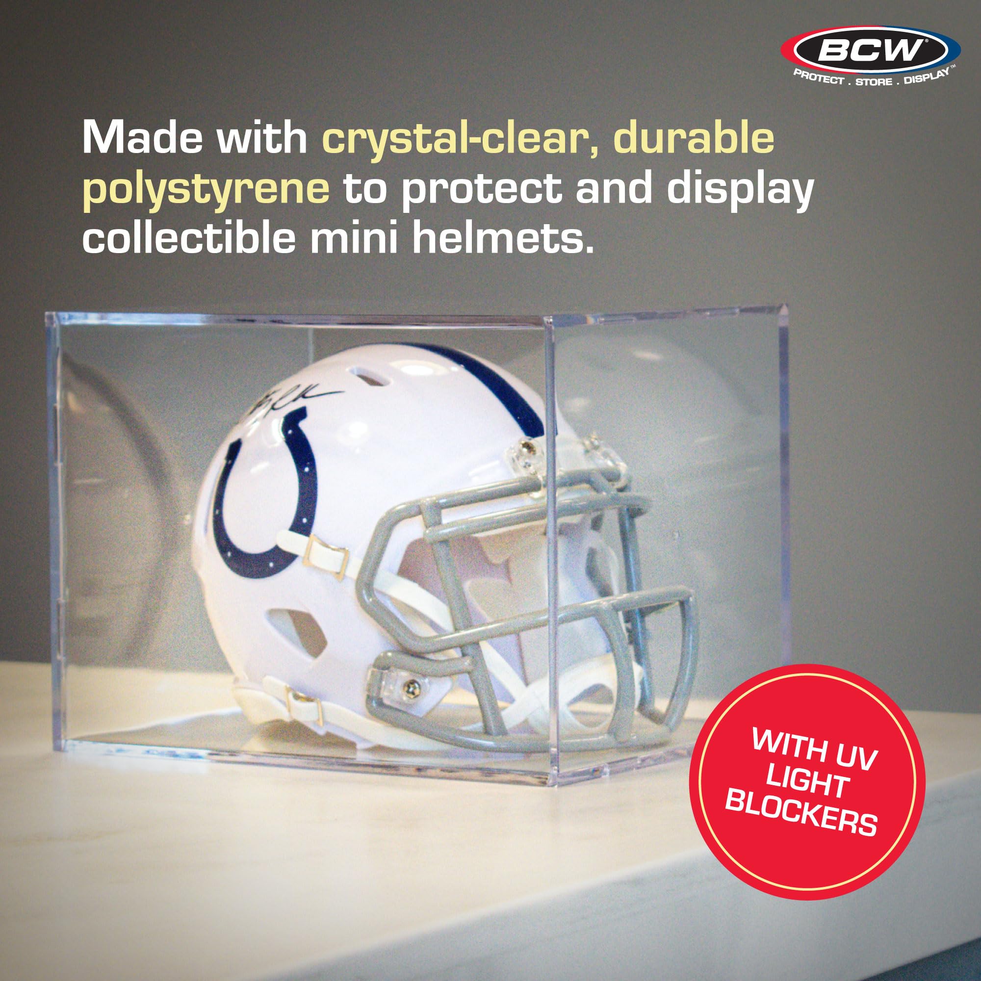 BCW Sports Showcases | Protective Memorabilia Holder with UV Resistance | Ideal for Sports Collectibles | Acrylic Display Cases for Autographed Balls and Mini Helmets (Mini Helmet - 1 Pack)