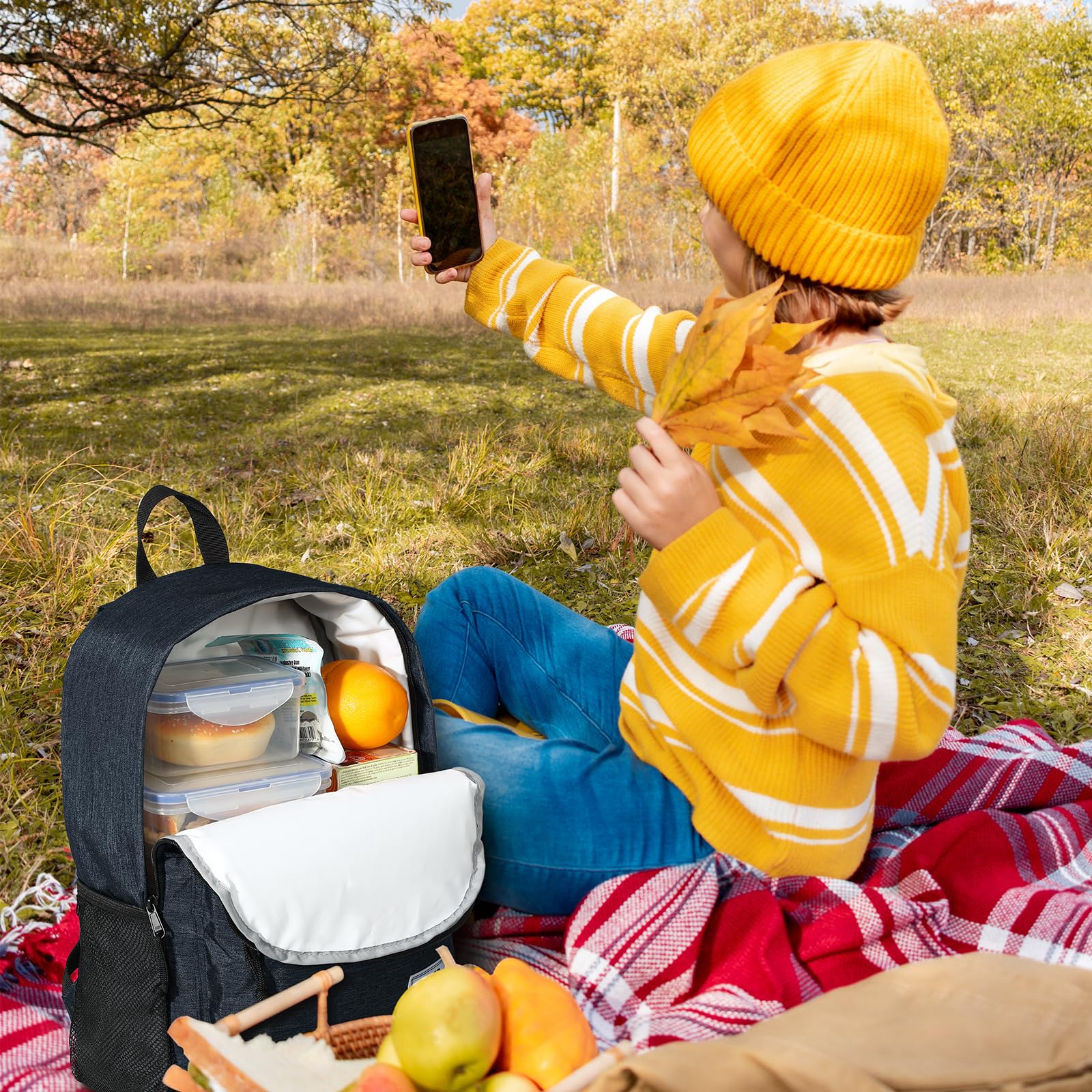 MIER Petit sac à dos isotherme étanche avec glacières, léger et mignon pour le travail, les pique-niques, le camping, les excursions au parc, 15 L, bleu foncé