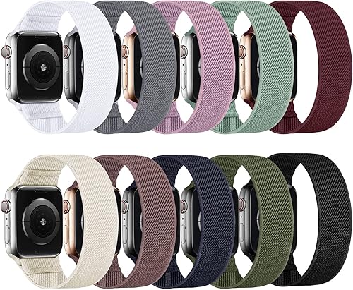 HILIMINY - Paquete de 10 correas elásticas compatibles con Apple Watch de 1.496 in, 1.575 in, 1.614 in, 1.654 in, 1.732 in, 1.772 in, 1.772 in,