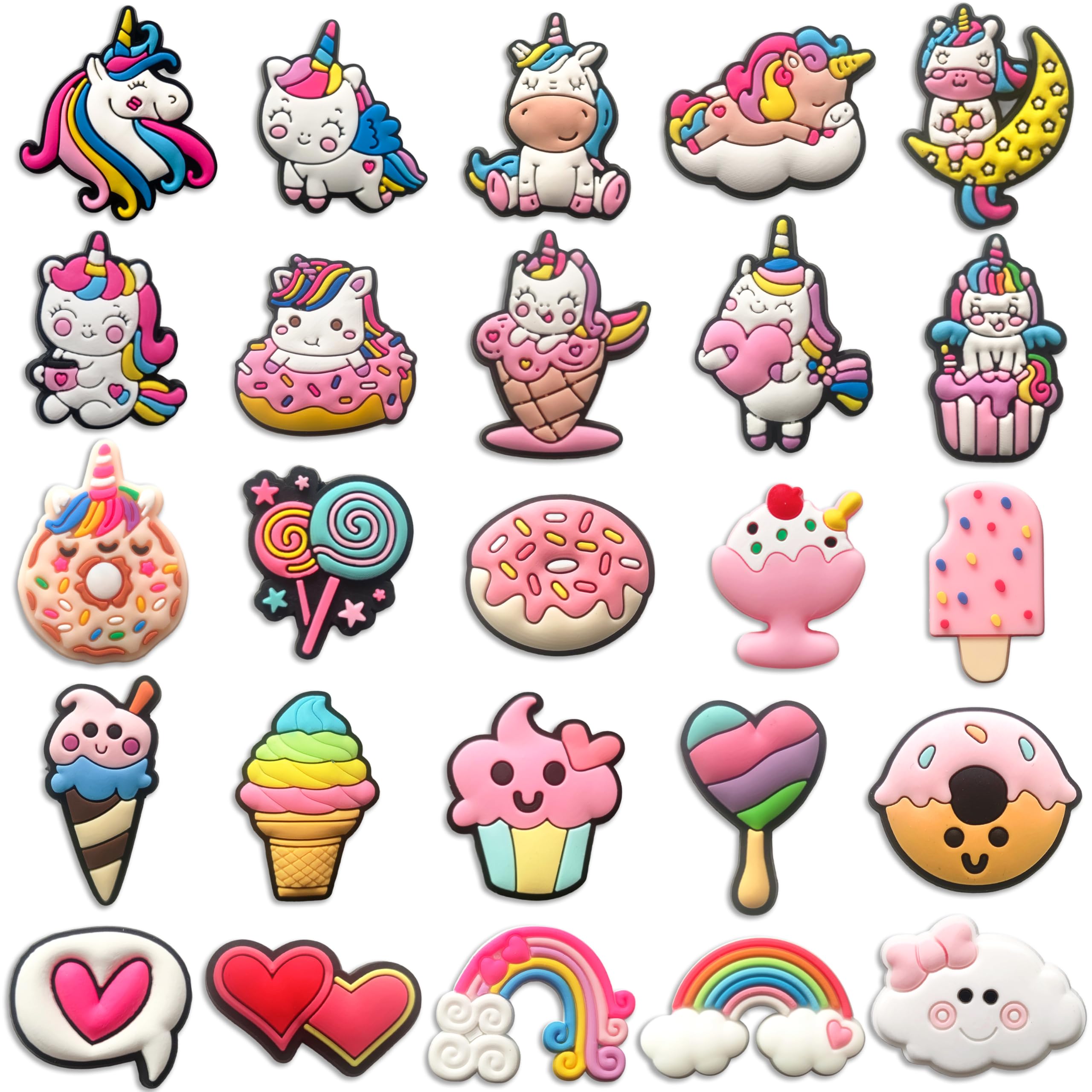 Unicorn Shoe Charms for Girls, 25 PCS Cute Shoe Decoration Pins for Clog, Kawaii Accessories for Party Favor Gifts