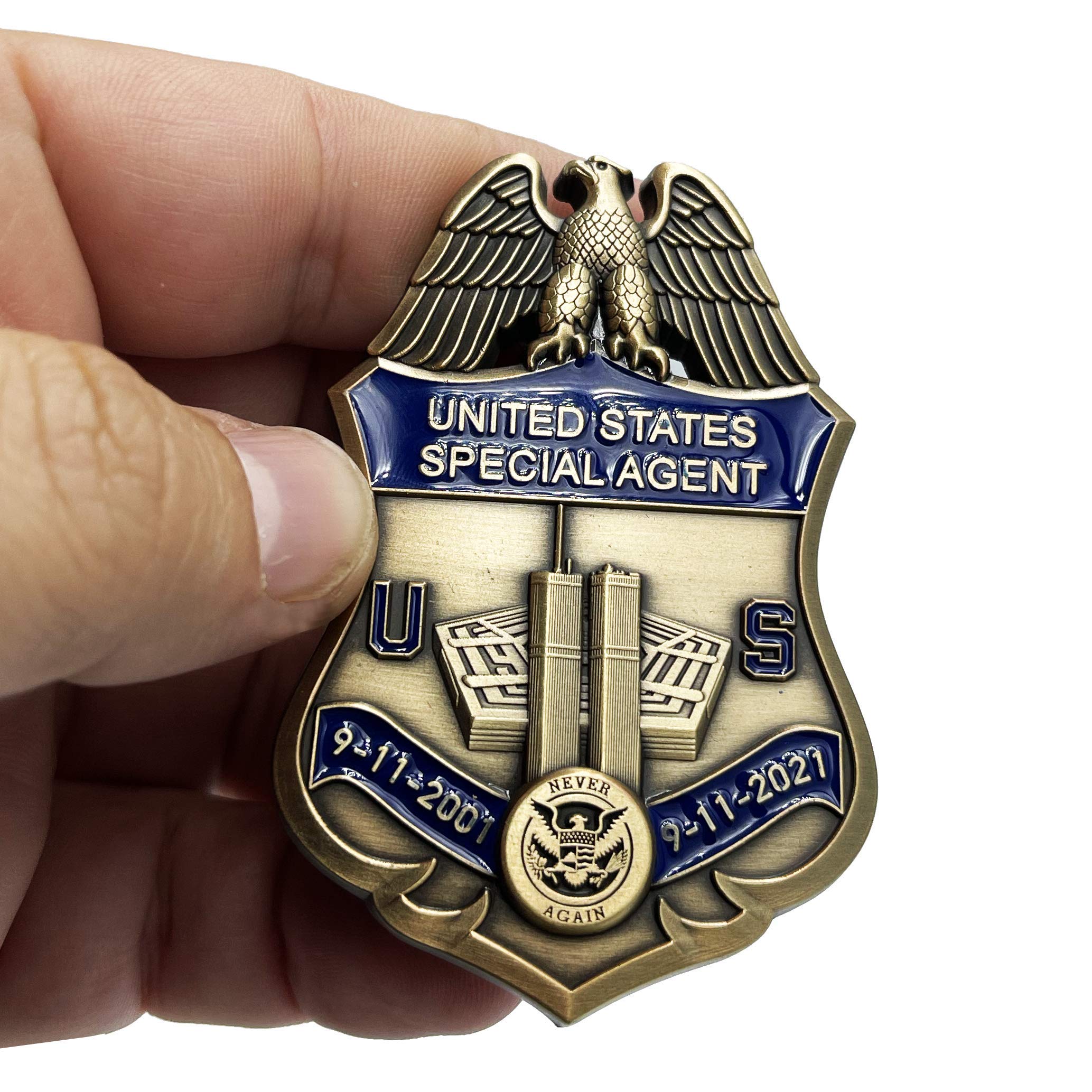 LEO Challenge CoinsEL10-011 U.S.Customs Service Special Agent September 11th 9/11 Commemorative 20th Anniversary Memorial Shield Treasury HSI,Medium