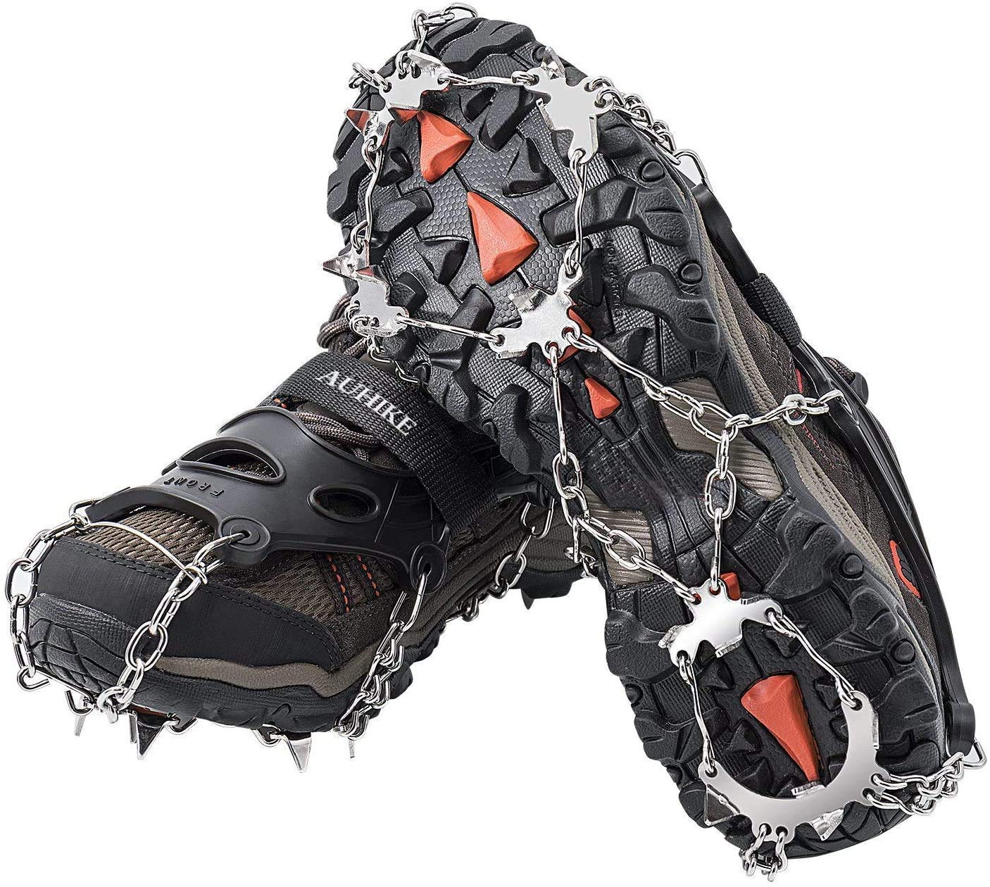 AUHIKE Ice Cleats Crampons Traction Snow Grips for Boots Shoes Women Men Kids Anti Slip 19 Stainless Steel Spikes Safe Protect for Hiking Fishing Walking Jogging Mountaineering