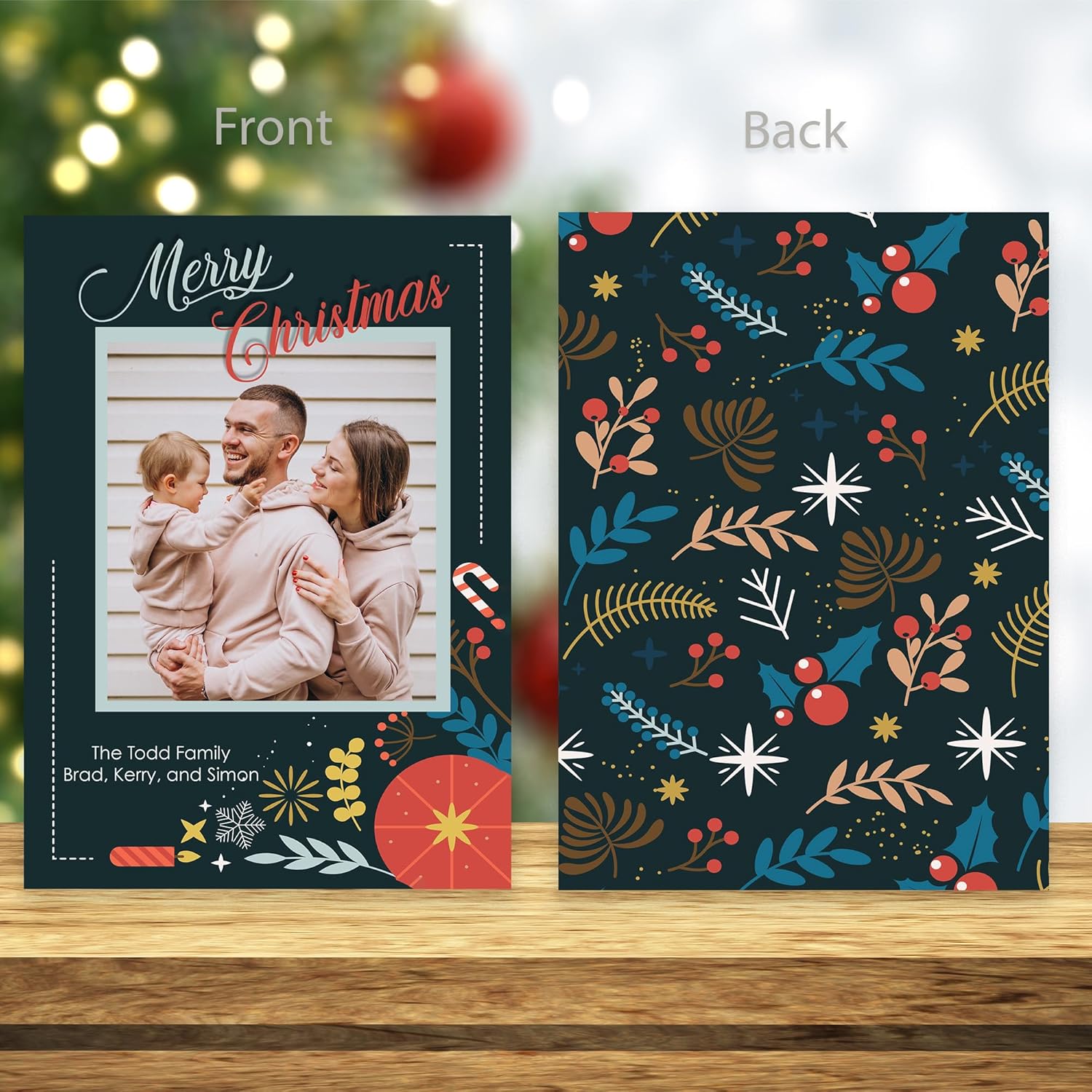 DISCOUNTCARDSTOCK.COM Personalized Christmas Cards - 5" x 7" - 25 Cards & Envelopes - Double Sided High Resolution Printing - Modern Festive Style - Unisex-Adults