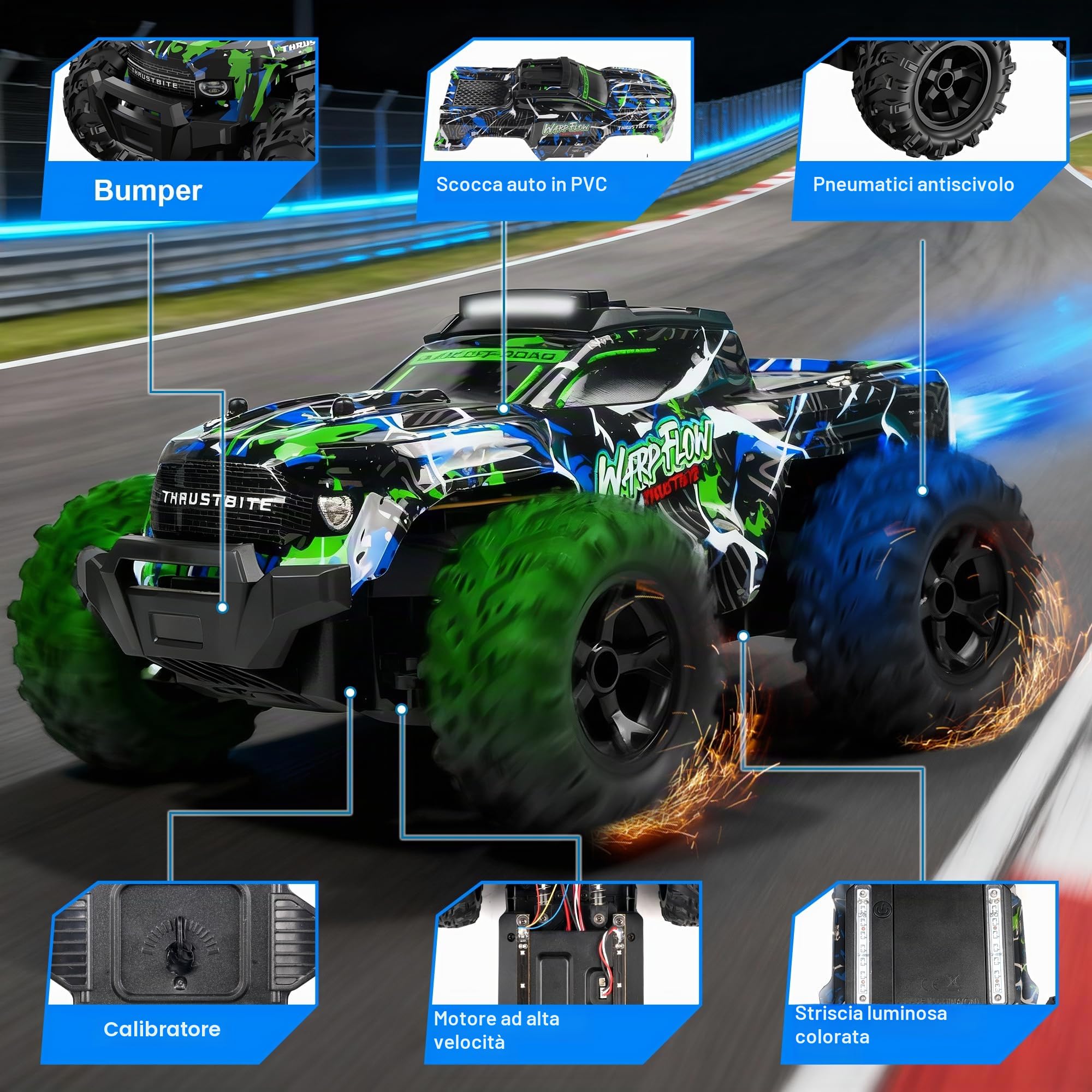 BAZADER Macchina Telecomandata Auto Telecomandate - 1:18 LED Light 25KMH Macchina Radiocomandata per Bambini con Spray 2.4GHz AllTerrain Off-Road 2 Batterie 60 Minuti Giocattolo da Corsa Veloce