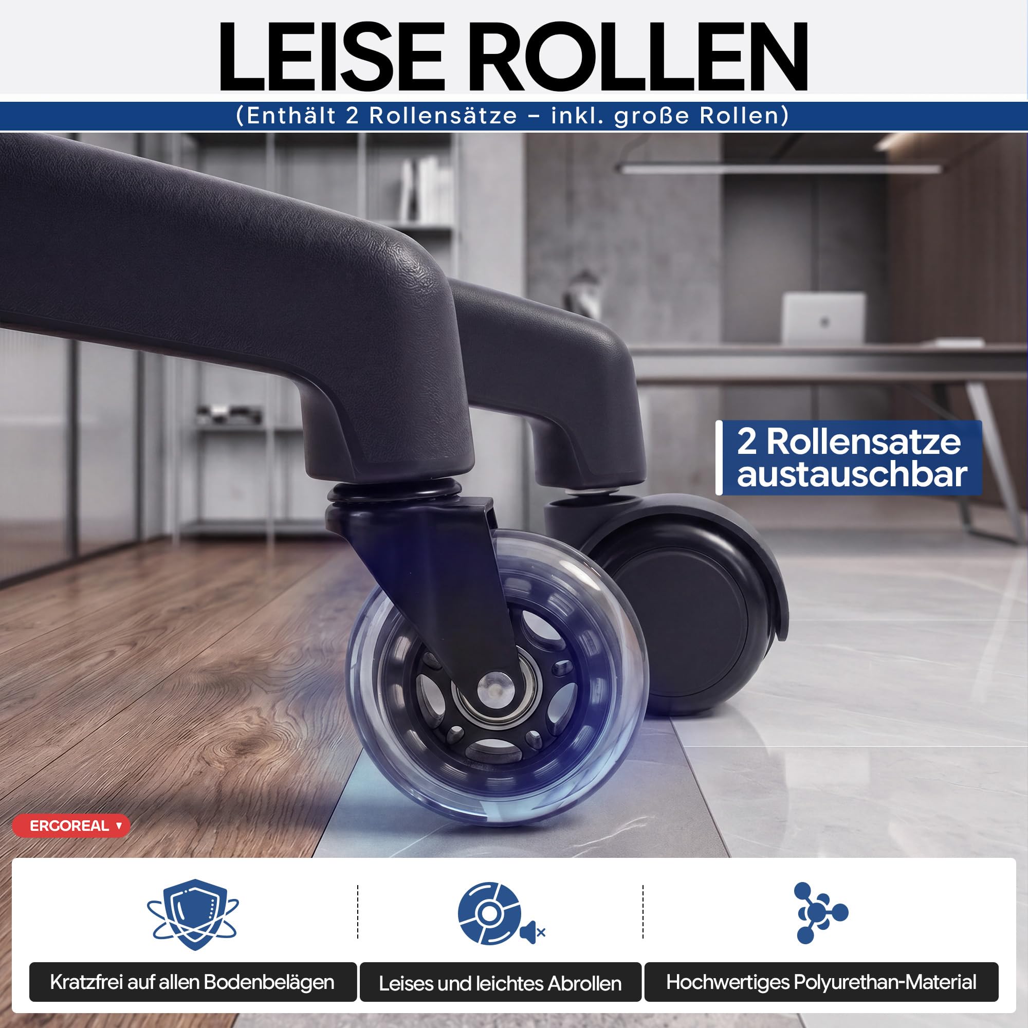 Ergonomischer Mesh-Bürostuhl mit Lendenstütze 2D-Kopfstütze klappbare Armlehnen PU-Rollen Gasfeder Klasse 3 bis 150 kg Schwarz